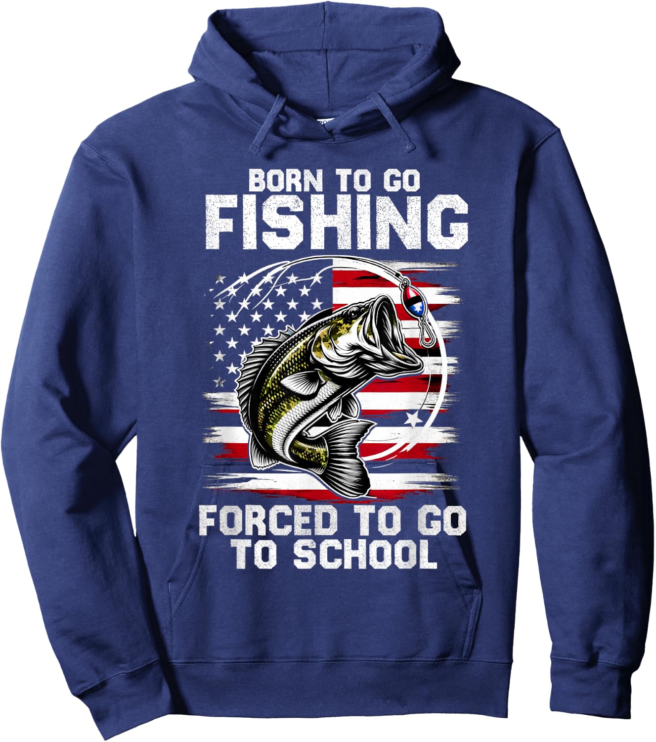 Born To Go Fishing Forced School Funny Fishing Kids Boys Hoodie - Hoodie | Navy