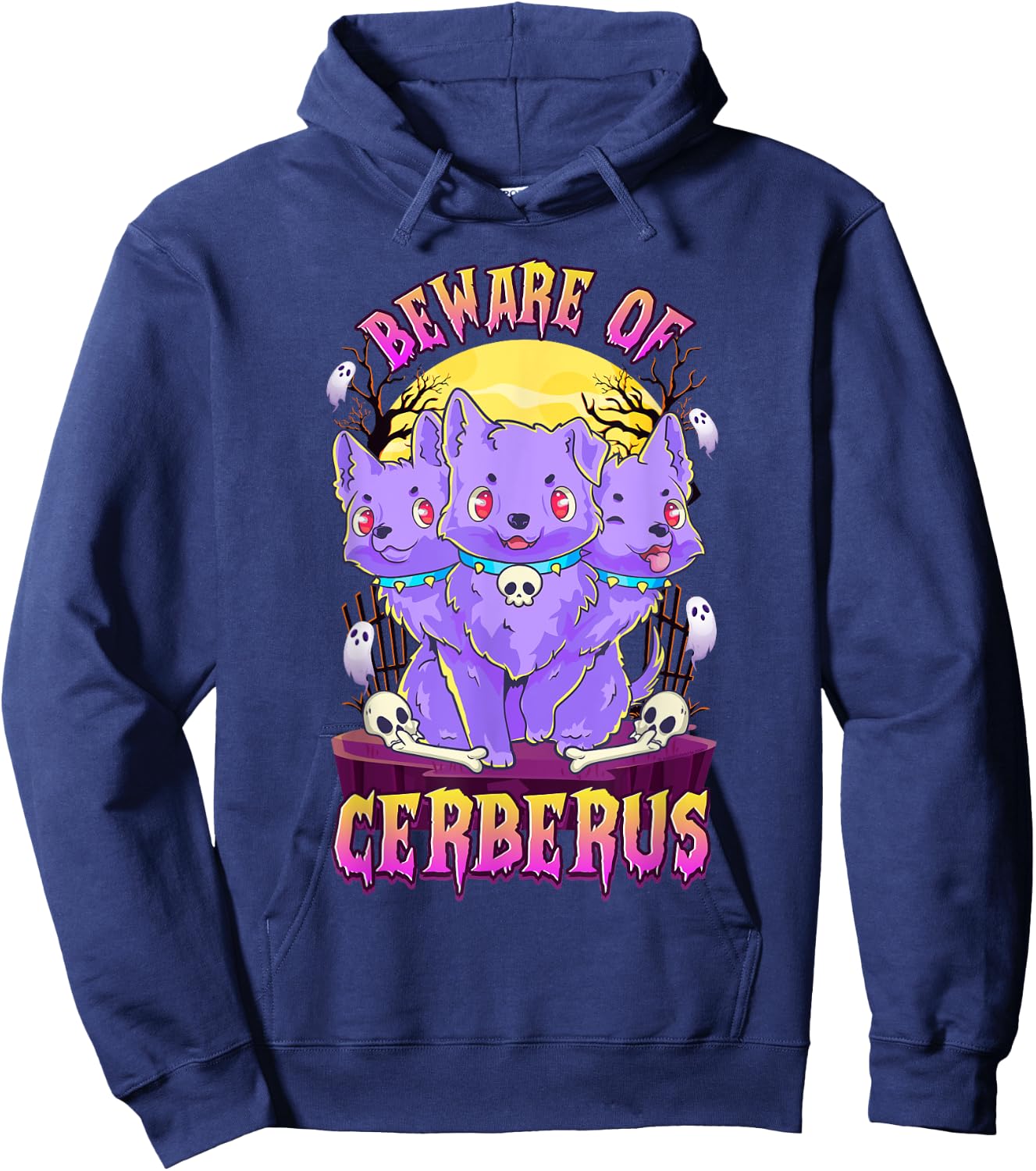 Kawaii Pastel Goth Cute Creepy 3-Headed Dog Funny Cerberus Men Women Hoodie - Hoodie | Navy