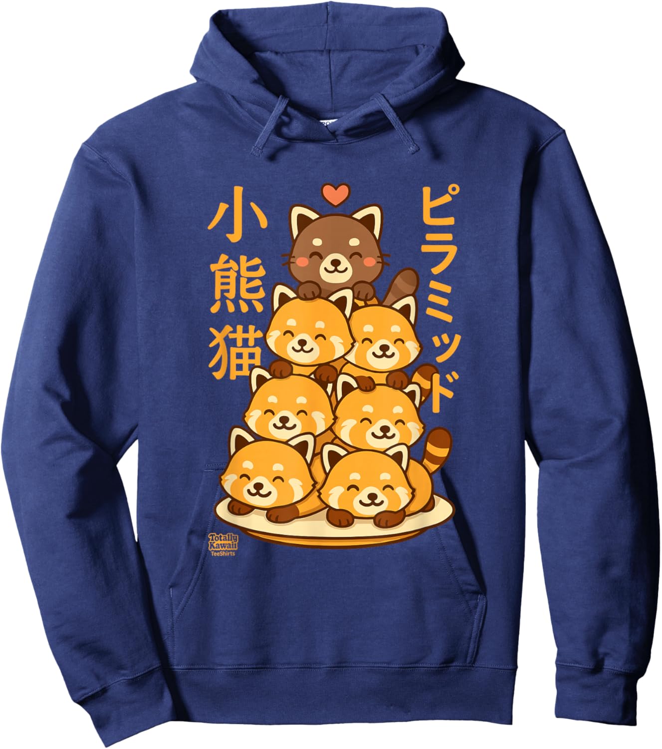 Kawaii Red Panda Pyramid Anime Japanese Letters Cute Hoodie - Hoodie | Navy