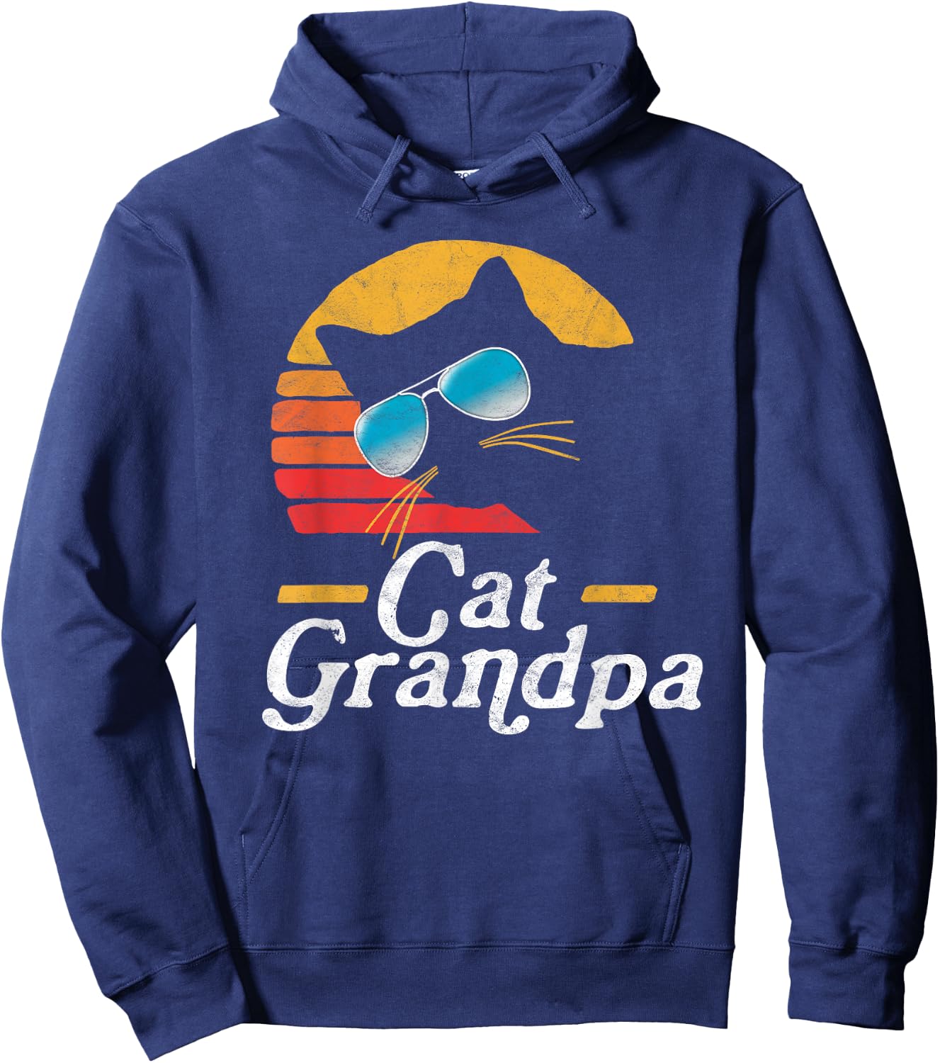 Cat Grandpa Vintage Eighties Style Cat Retro Sunglasses Hoodie - Hoodie | Navy