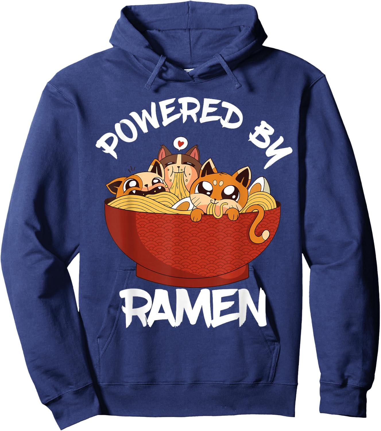 Powered By Ramen Bowl Cute Kitten Japanese Noodles Hoodie - Hoodie | Navy