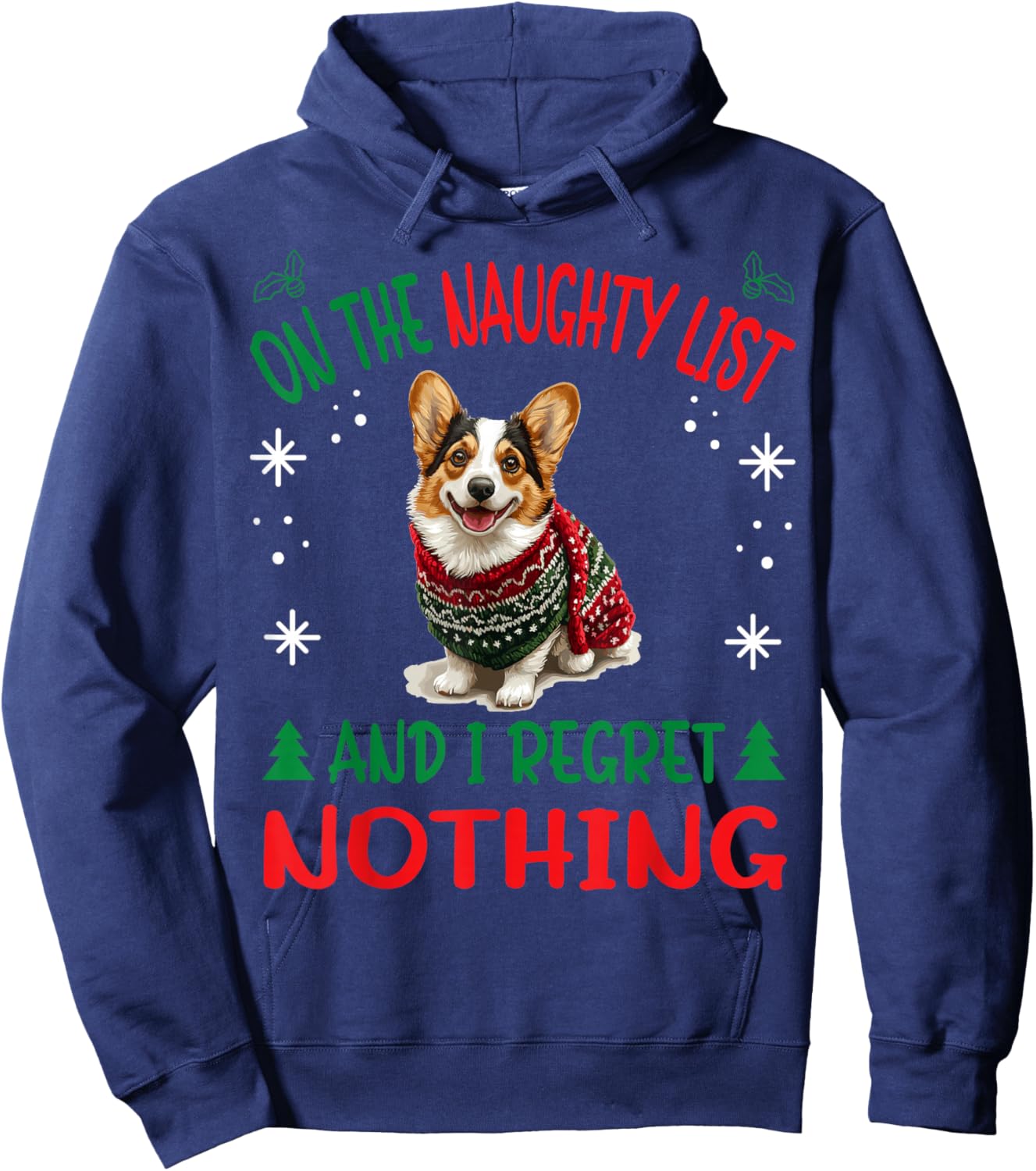 Cute Cardigan Welsh Corgi Dog Christmas On The Naughty List Hoodie - Hoodie | Navy