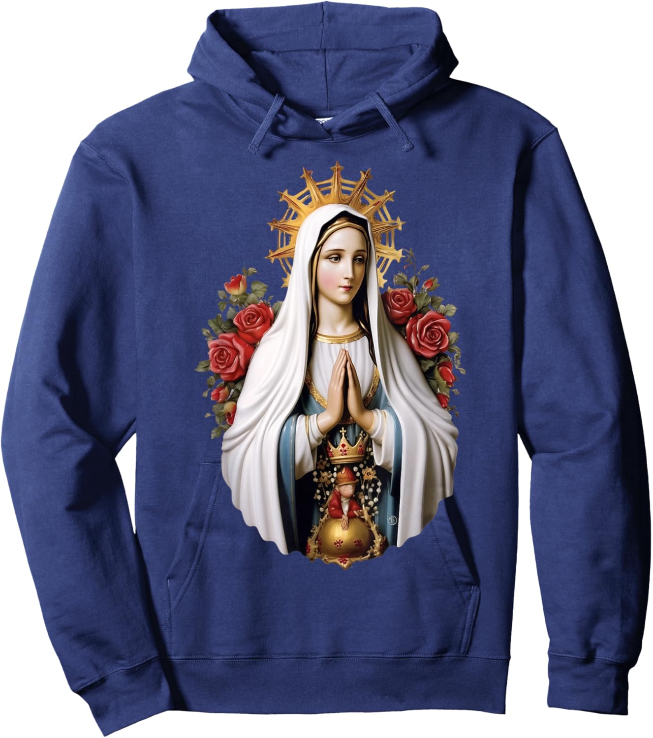 Our Lady of Fatima with Rosary Catholic Christian Faith Hoodie - Hoodie | Navy