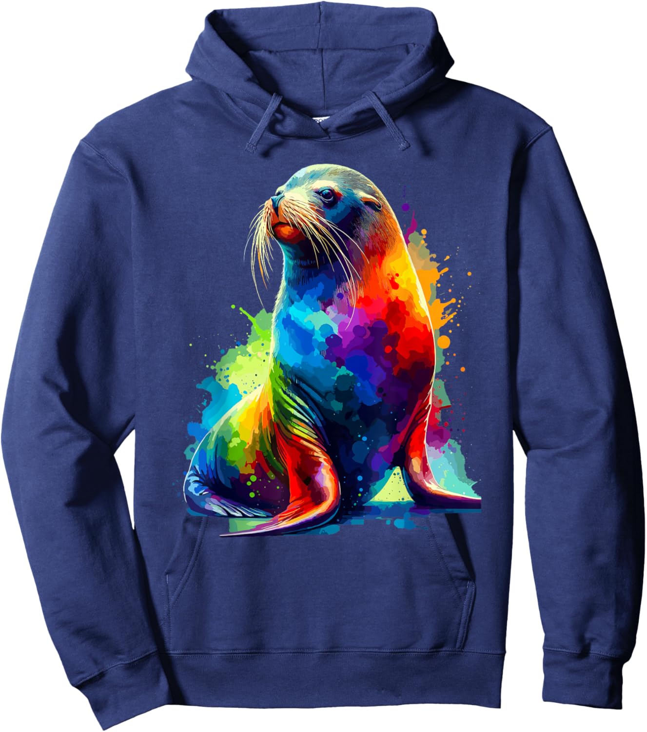 Colorful Splash Art Sea Lion Sea Lions Hoodie - Hoodie | Navy