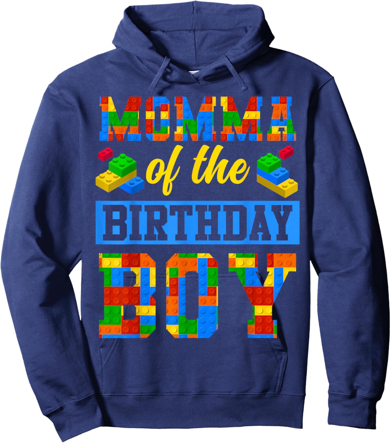 Momma Of The Birthday Boy Building Block Bday Party Hoodie - Hoodie | Navy
