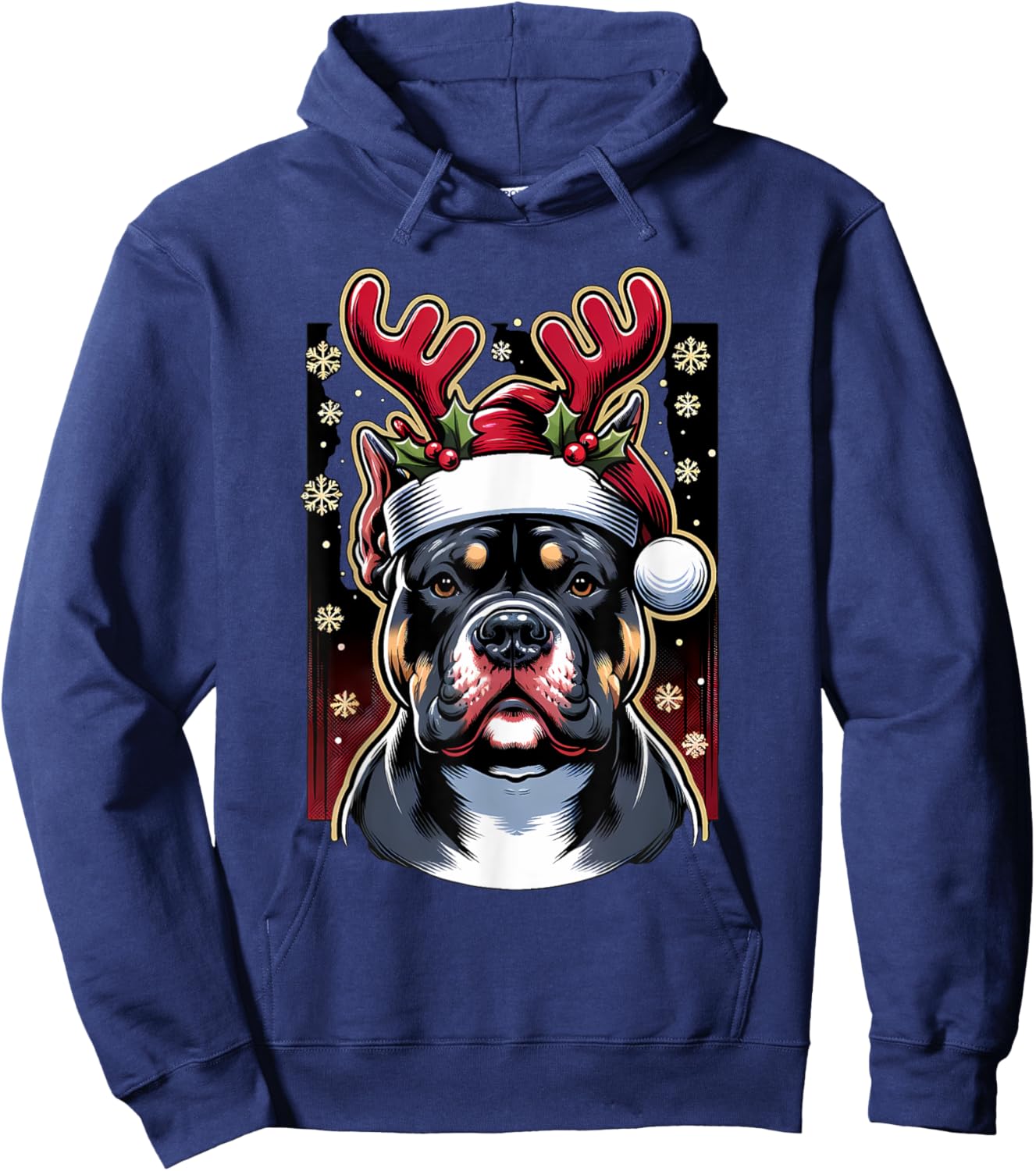 Christmas American Bully Dog Reindeer Hoodie - Hoodie | Navy