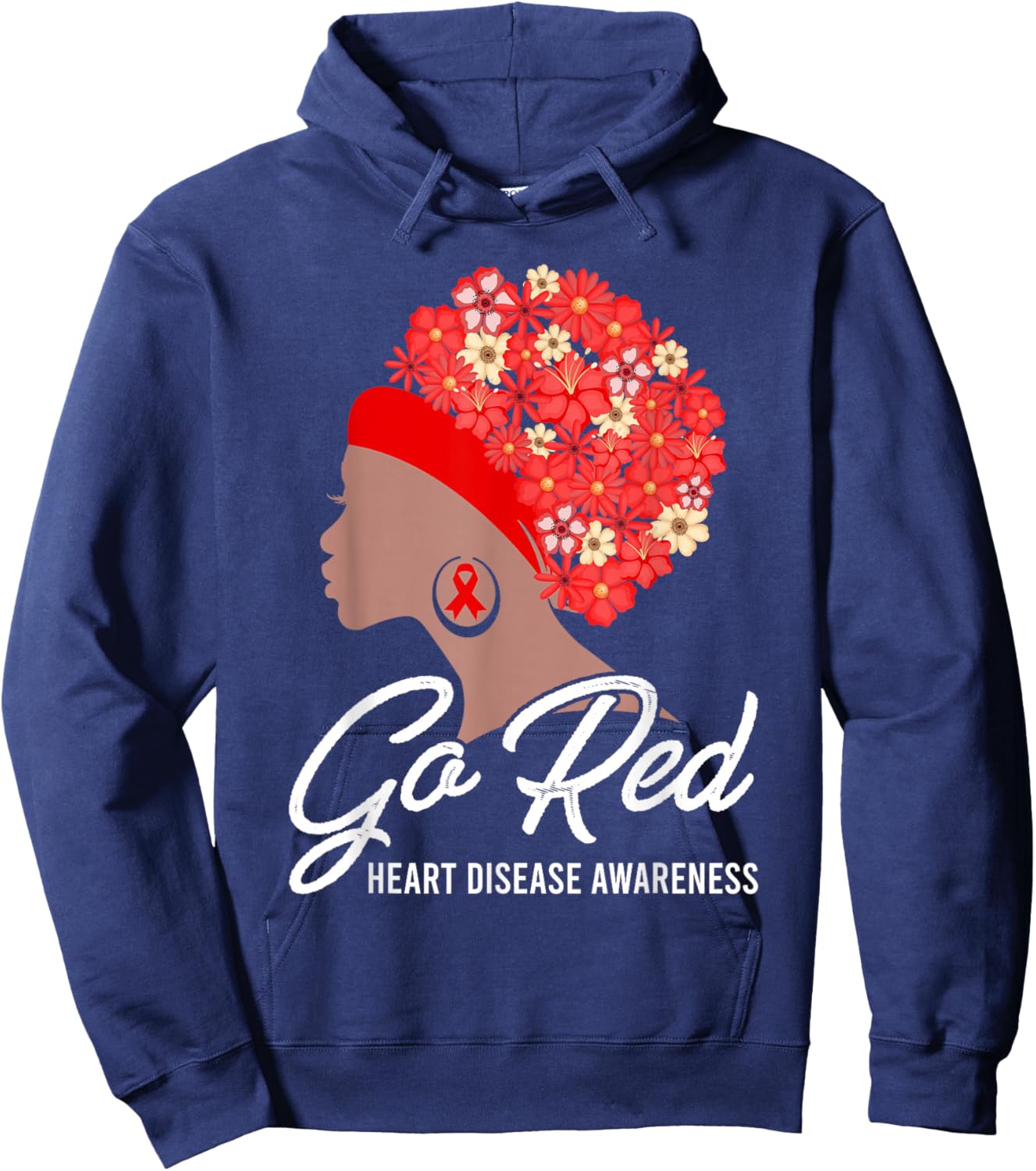 African American Women Heart Disease Awareness Ribbon Go Red Hoodie - Hoodie | Navy