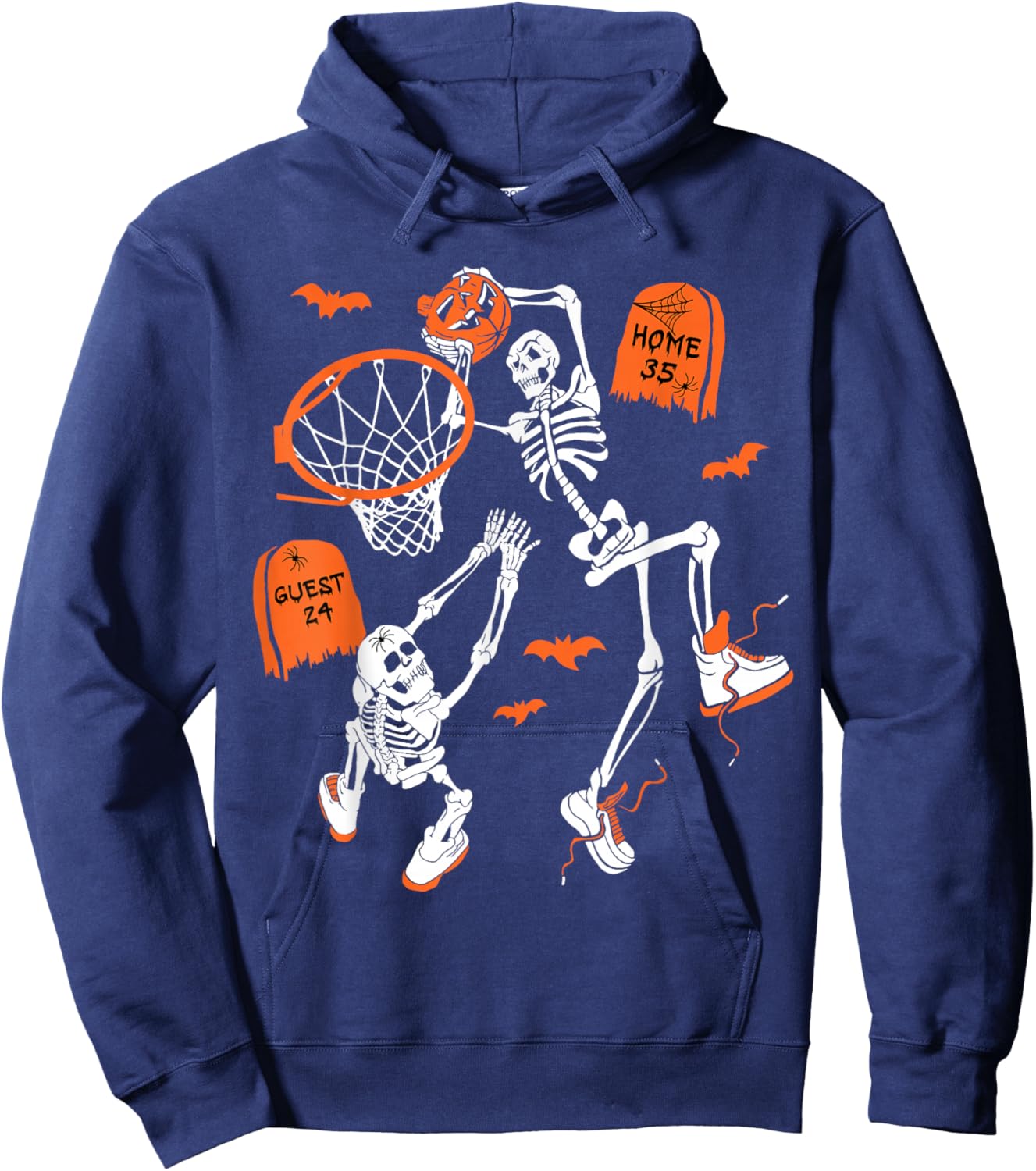 Spooky Skeleton Dunking Basketball Graveyard Halloween Hoodie - Hoodie | Navy