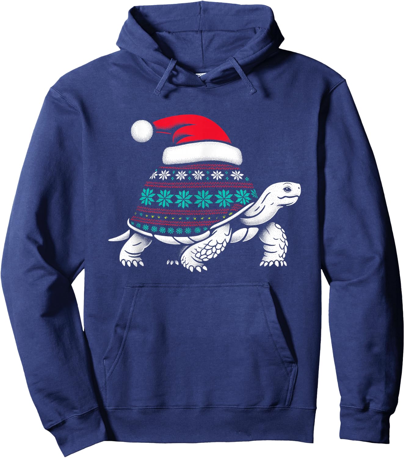 Santa Hat Tortoise - Vintage Sea Turtle Xmas Ugly Christmas Hoodie - Hoodie | Navy