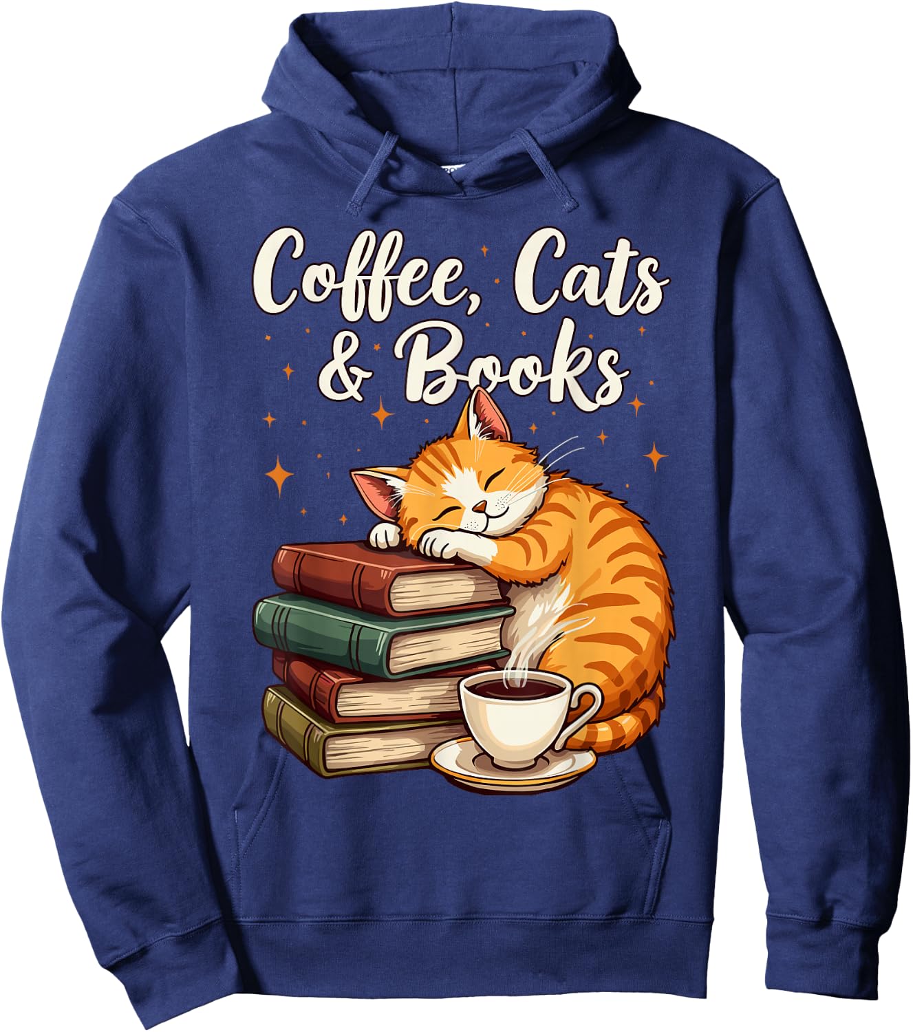Coffee Cats & Books Lover, & Girls, Funny Coffee Hoodie - Hoodie | Navy