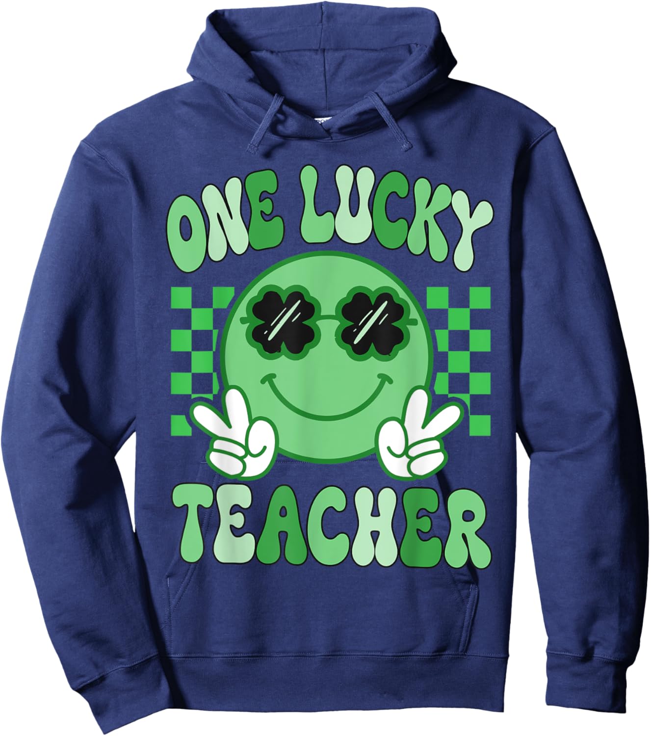 Groovy One Lucky Teacher Retro St Patricks day Teacher Vibes Hoodie - Hoodie | Navy