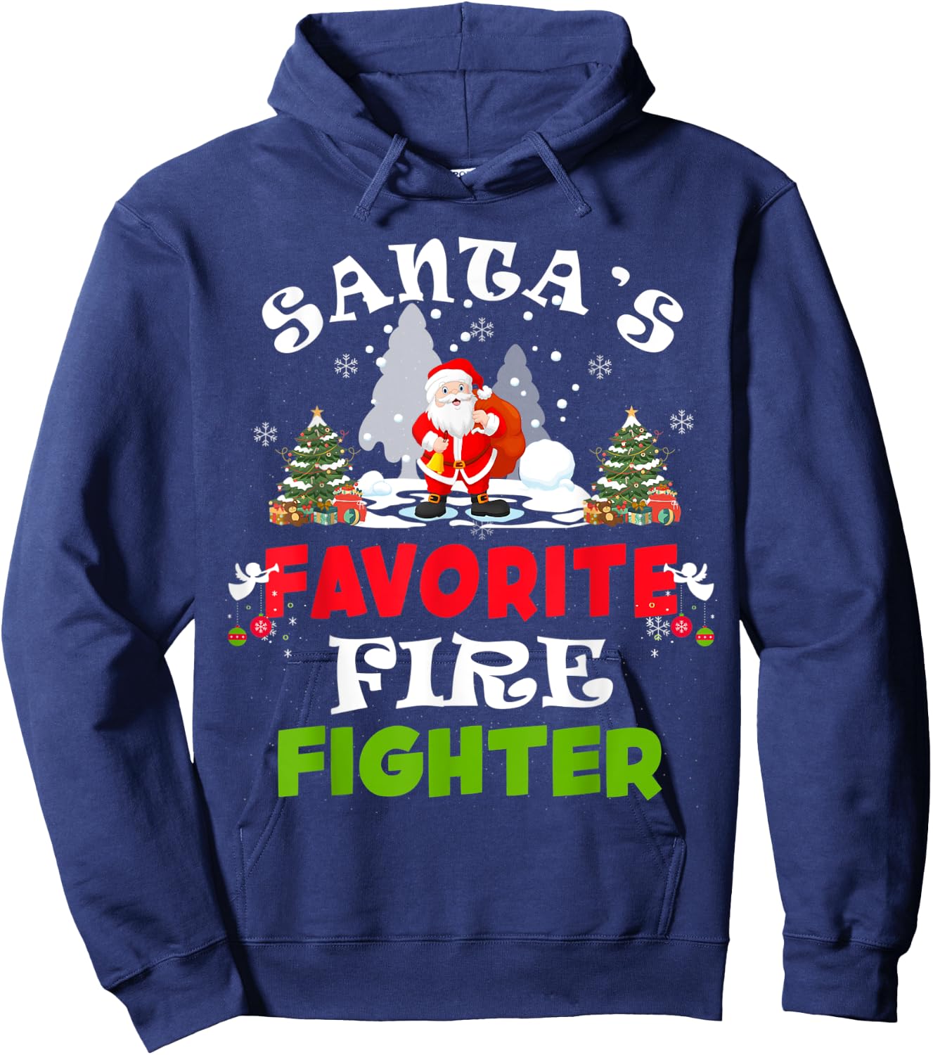 Santa's Favorite Fire Fighter Funny Christmas Gift Hoodie - Hoodie | Navy