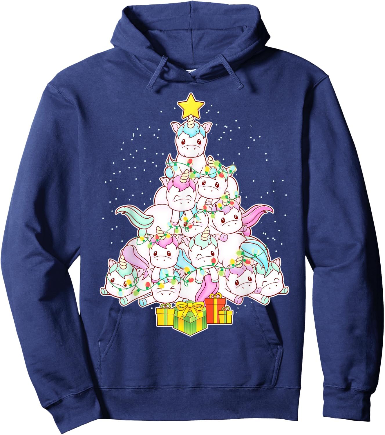 Unicorns Christmas Tree Unicorn Cute Girls Women Mom Kids Hoodie - Hoodie | Navy
