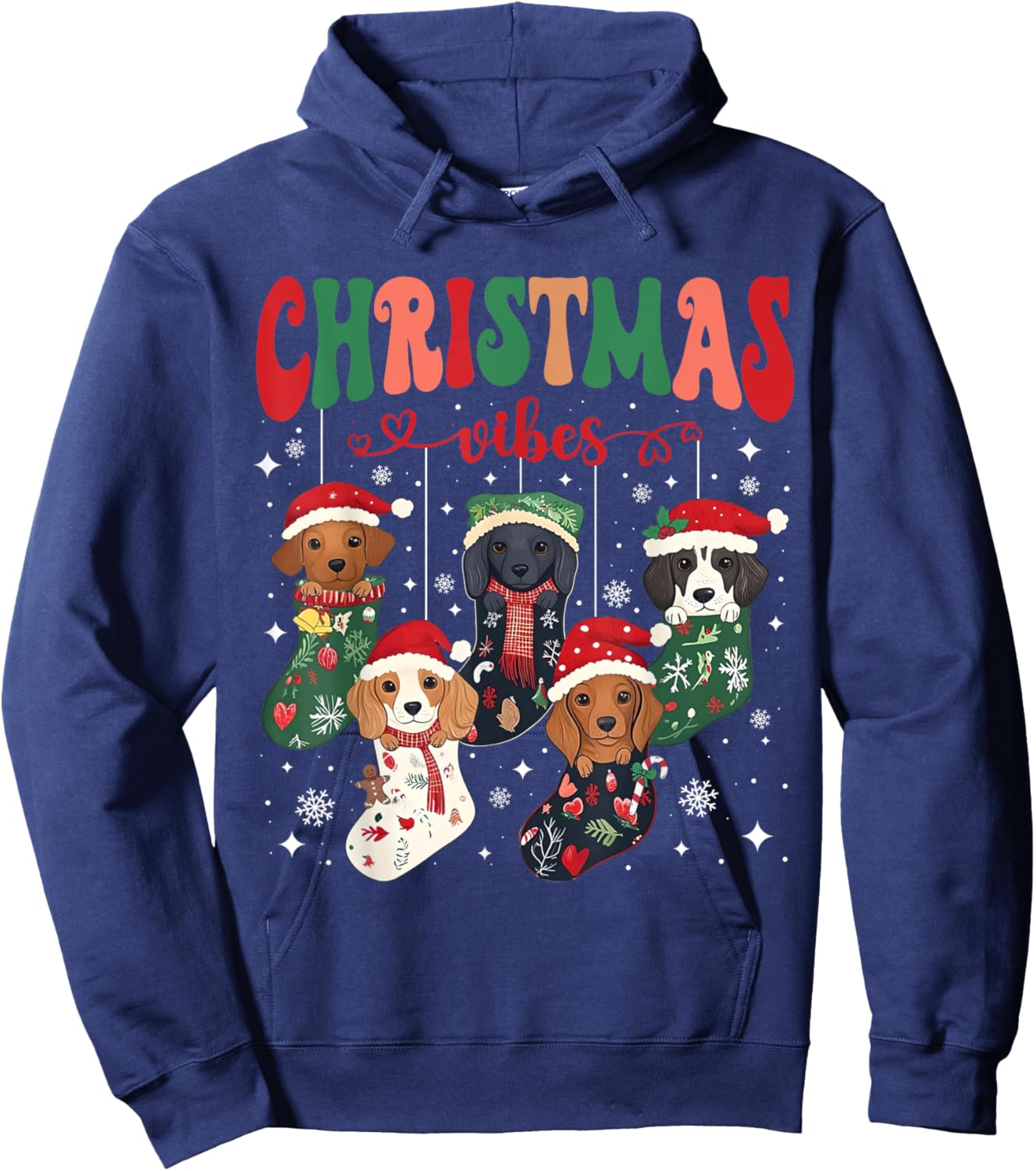 Cute Santa Hat Dachshund in Socks Christmas Vibes Weiner Dog Hoodie - Hoodie | Navy