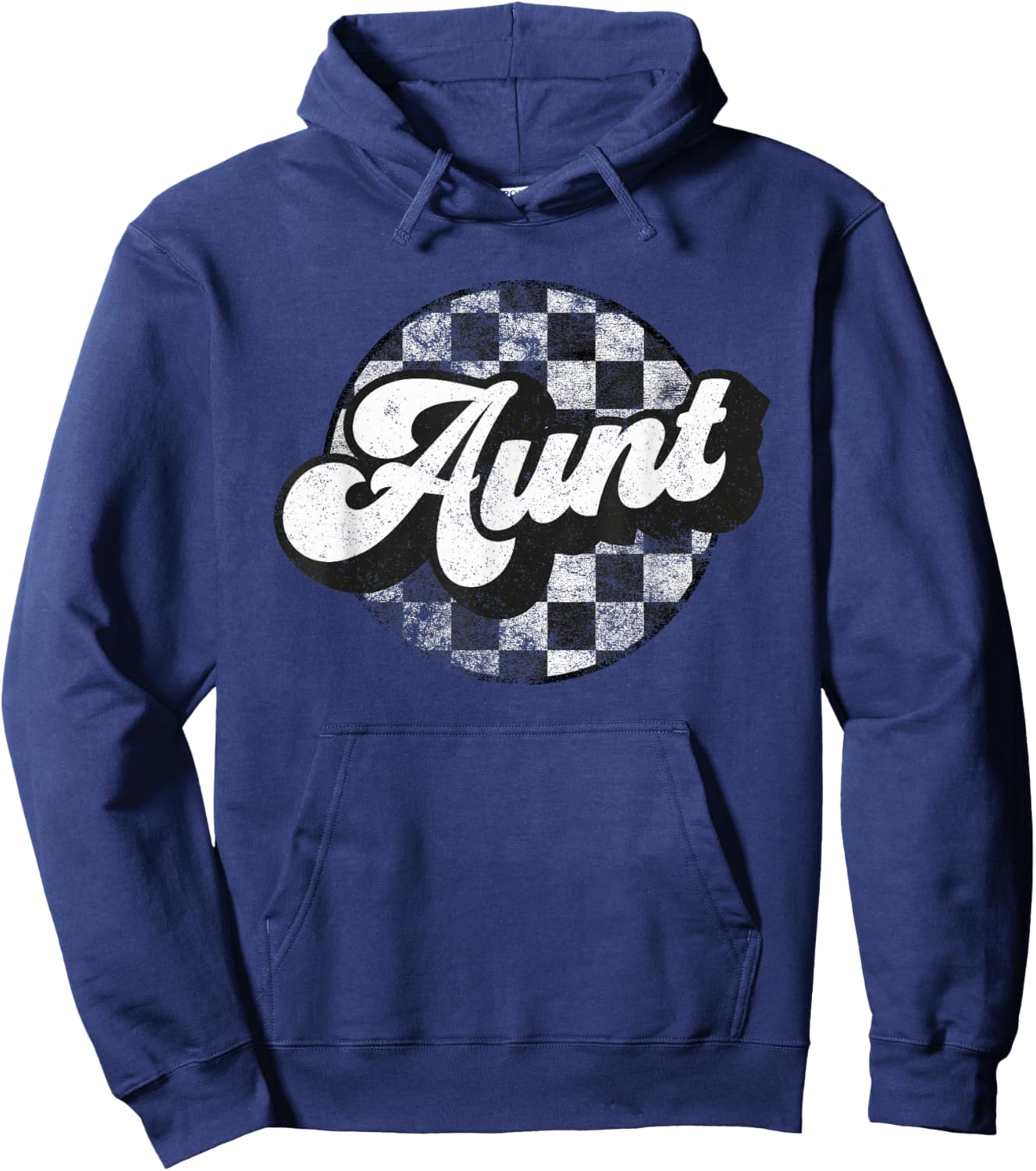Funny Retro Checkered Aunt Race Vintage Matching Family Race Hoodie - Hoodie | Navy
