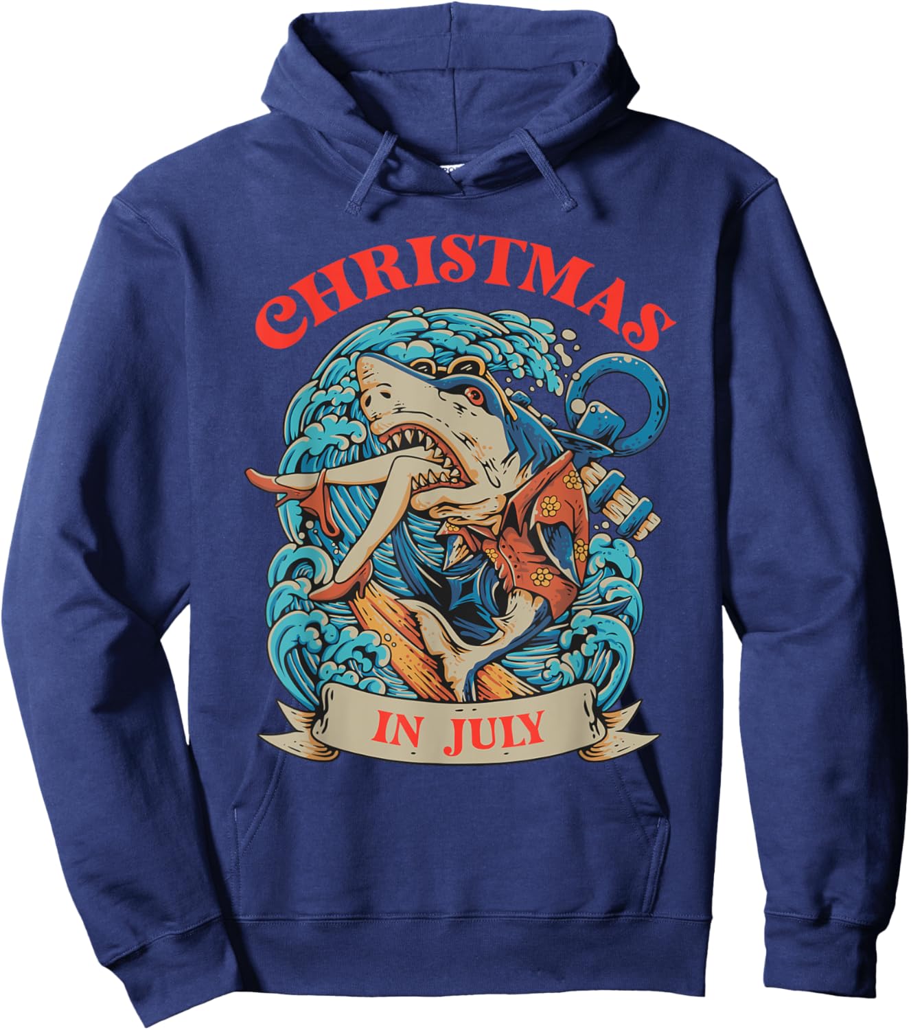 Christmas in July Summer Shark Vacation Xmas Surprise Men Women Kids Hoodie - Hoodie | Navy