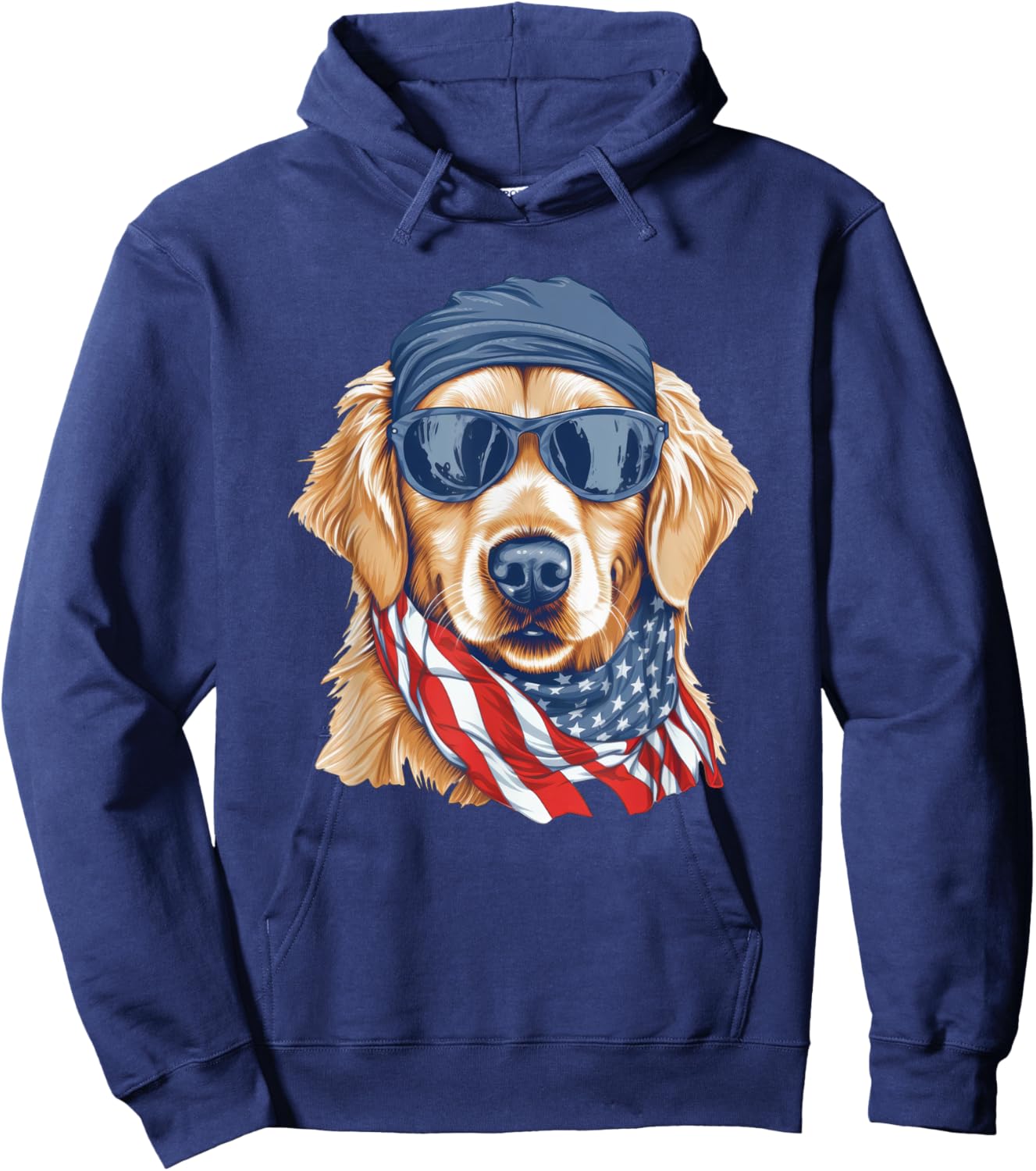 Golden Retriever Sunglasses Bandana Patriotic American Flag Women Kids Men Hoodie - Hoodie | Navy