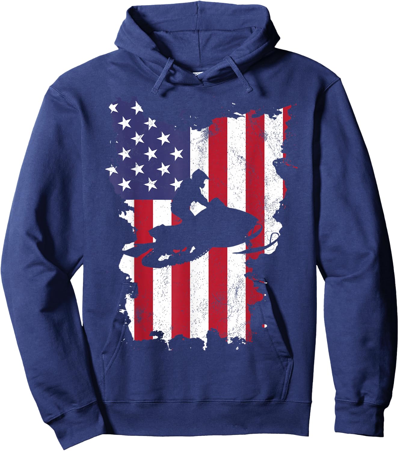 Vintage 4th Of July USA Flag Snow Mobile Snowmobile Hoodie - Hoodie | Navy