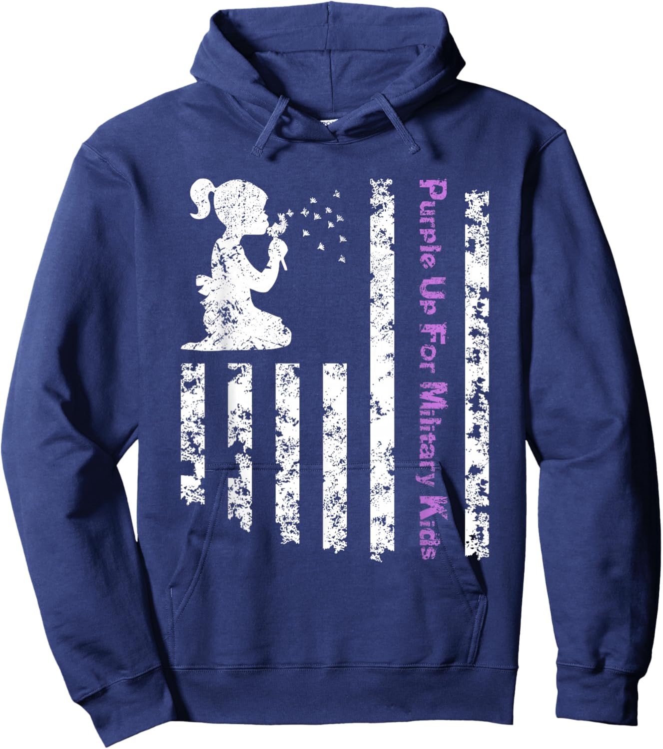 Purple Up For Military Kids Army Child Dandelion US Flag Hoodie - Hoodie | Navy