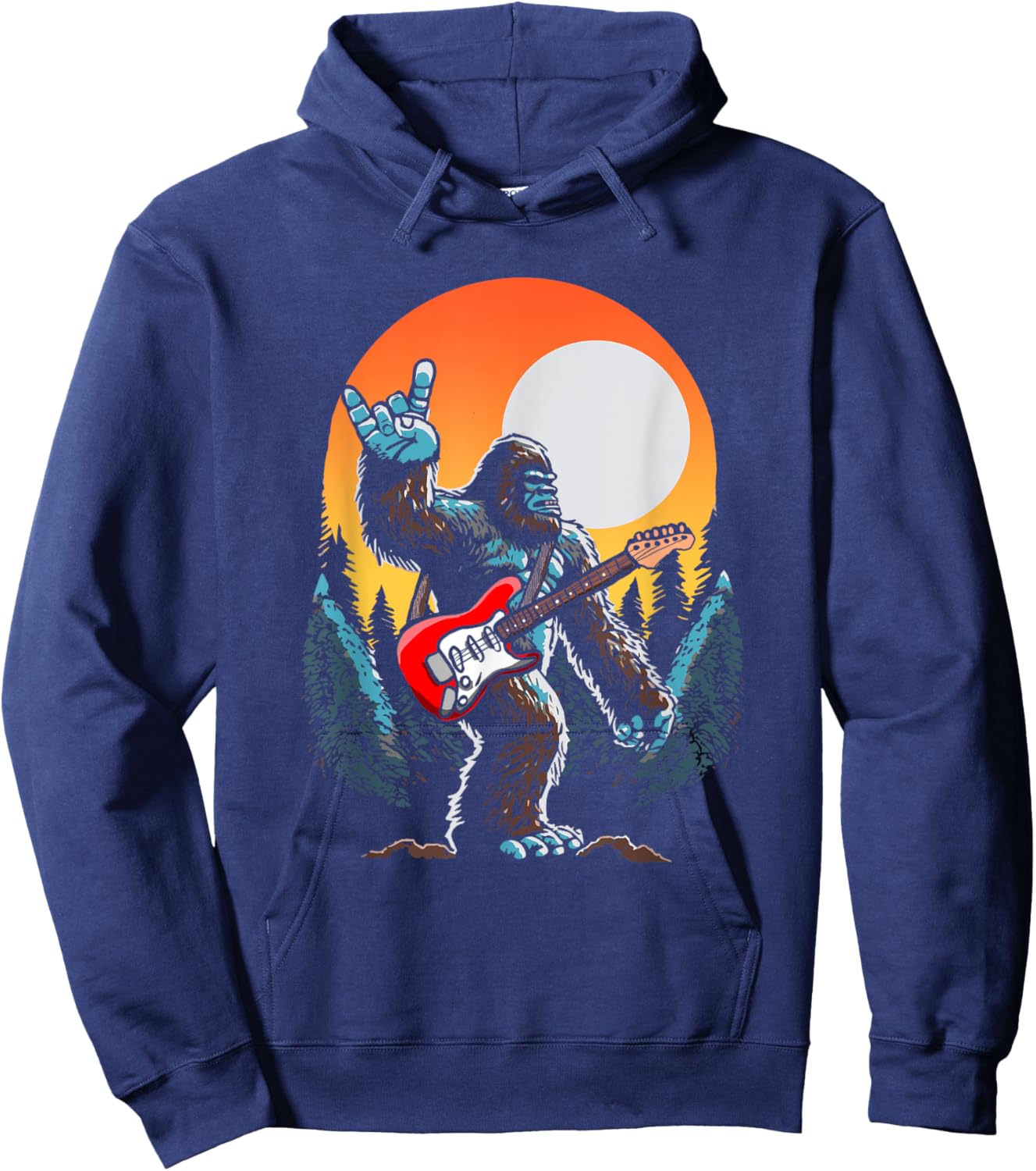 Rock On Sasquatch Rock And Roll Bigfoot Electric Guitar Hoodie - Hoodie | Navy