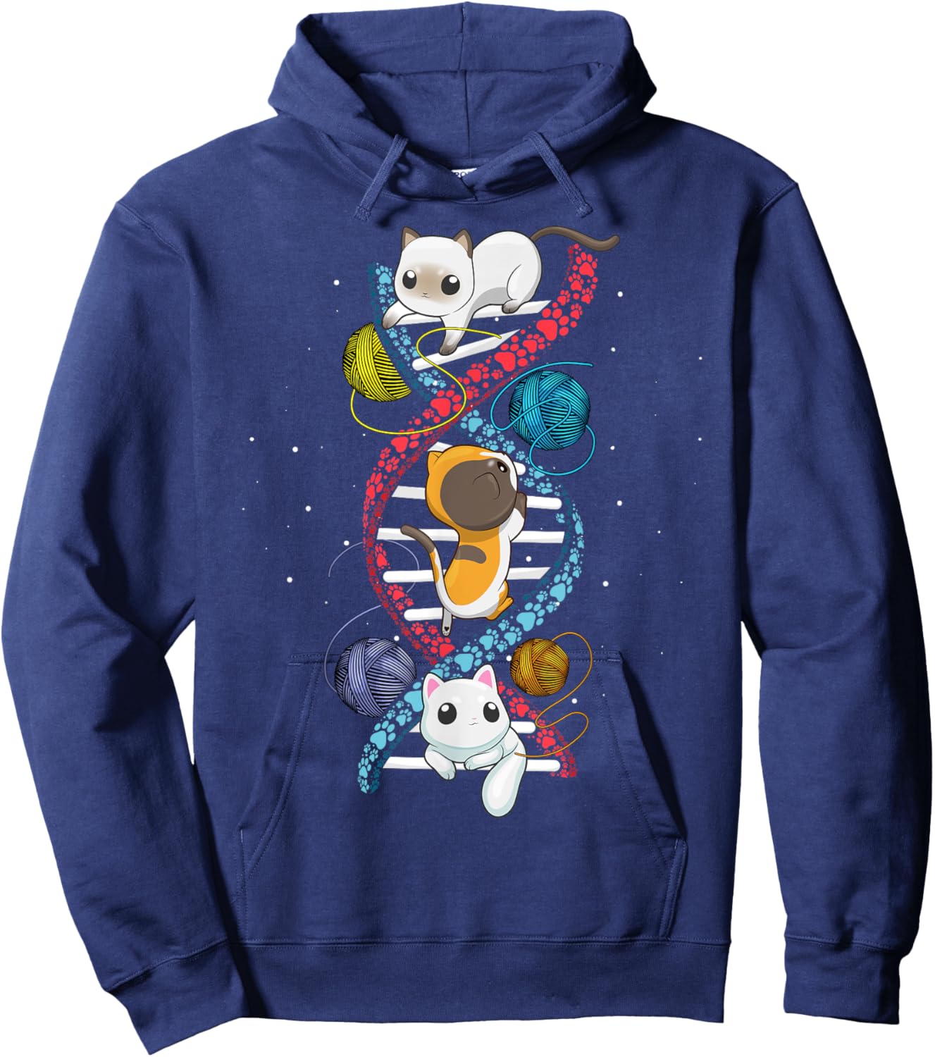 Cats DNA Cat Molecular Helix Genetics Biology Kitten Geek Men Women Girls Kids Hoodie - Hoodie | Navy