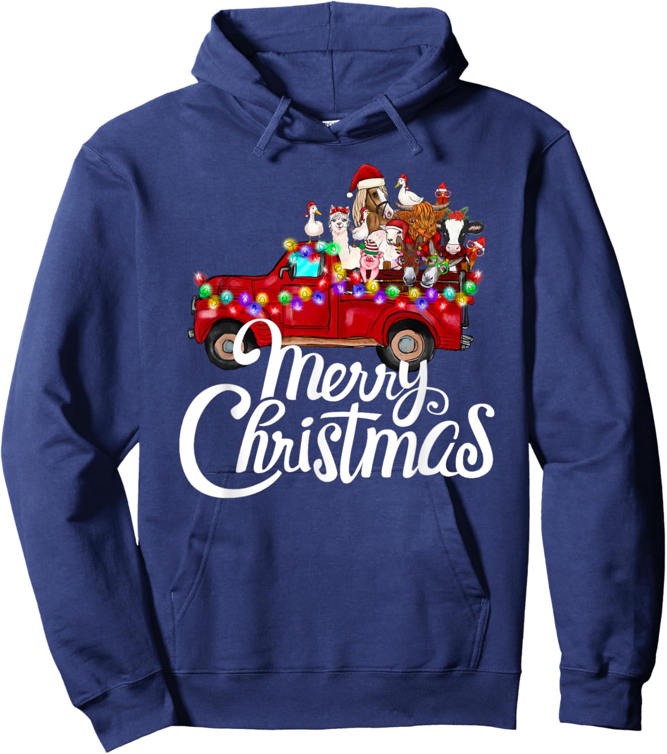 Merry Christmas cute Christmas Farm animal Truck Hoodie - Hoodie | Navy