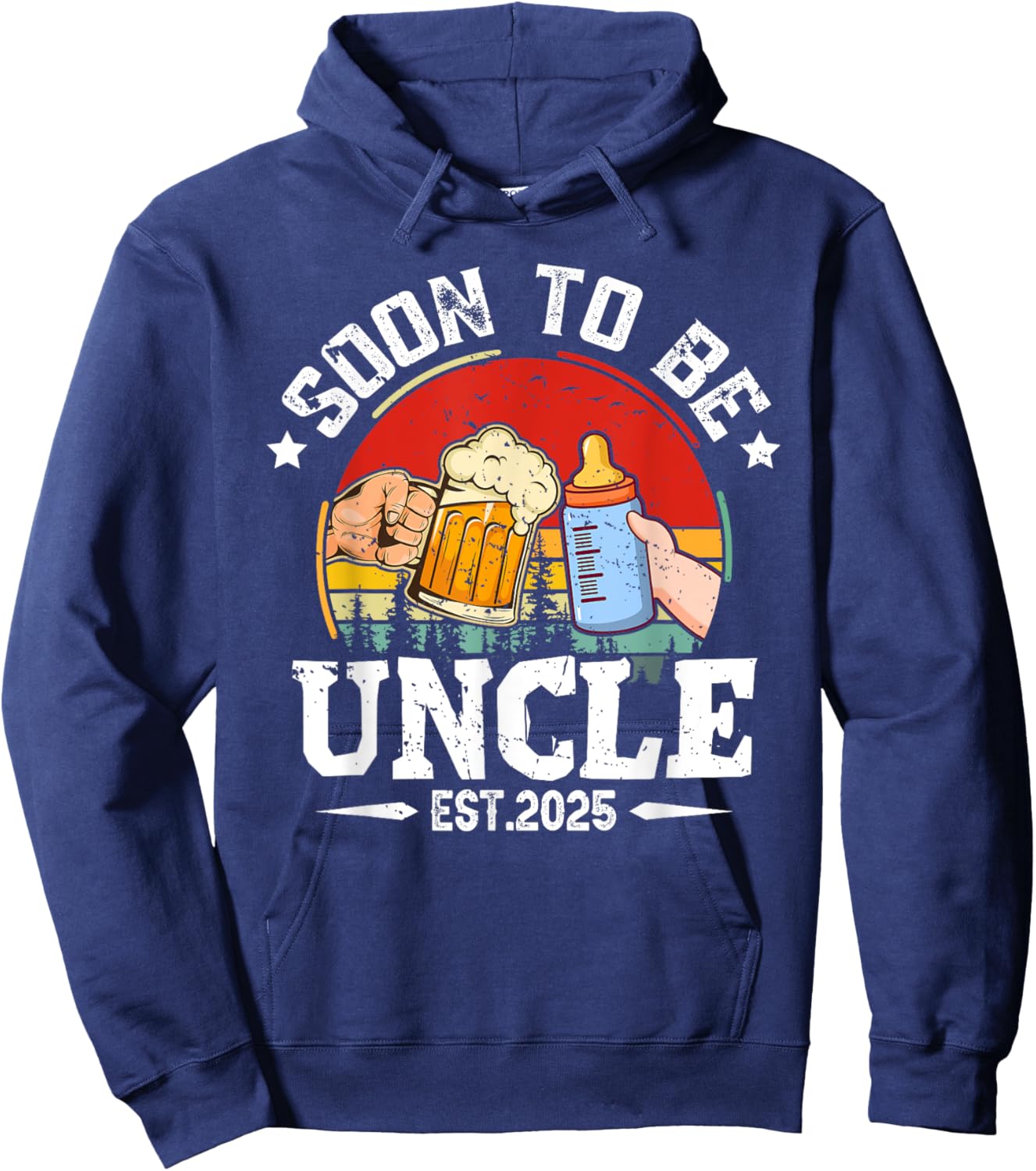 Soon To Be Uncle 2025 Retro Pregnancy Announcement Dad Hoodie - Hoodie | Navy