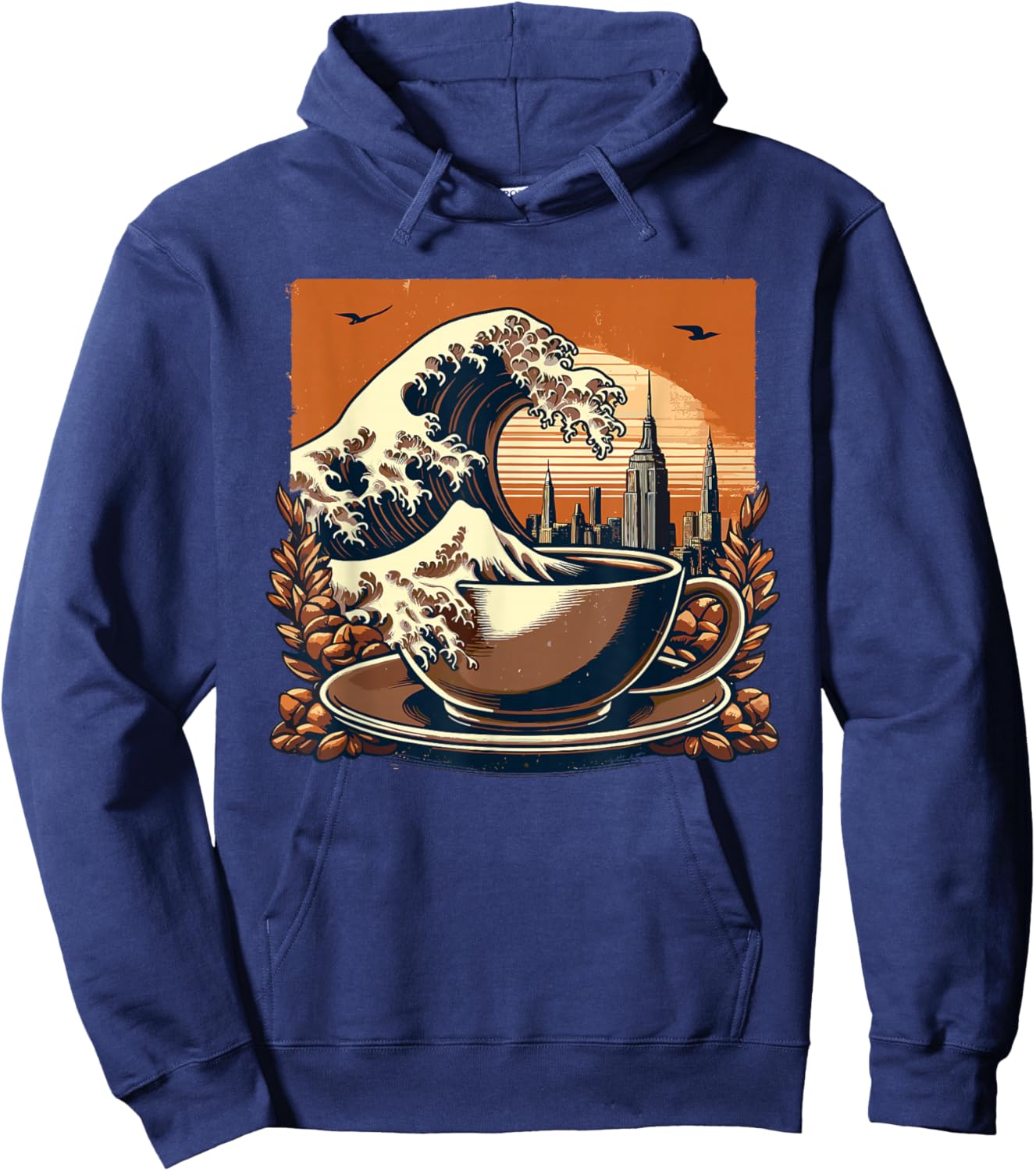 The Great Wave Of Coffee Funny Coffee - I Love Coffee Hoodie - Hoodie | Navy