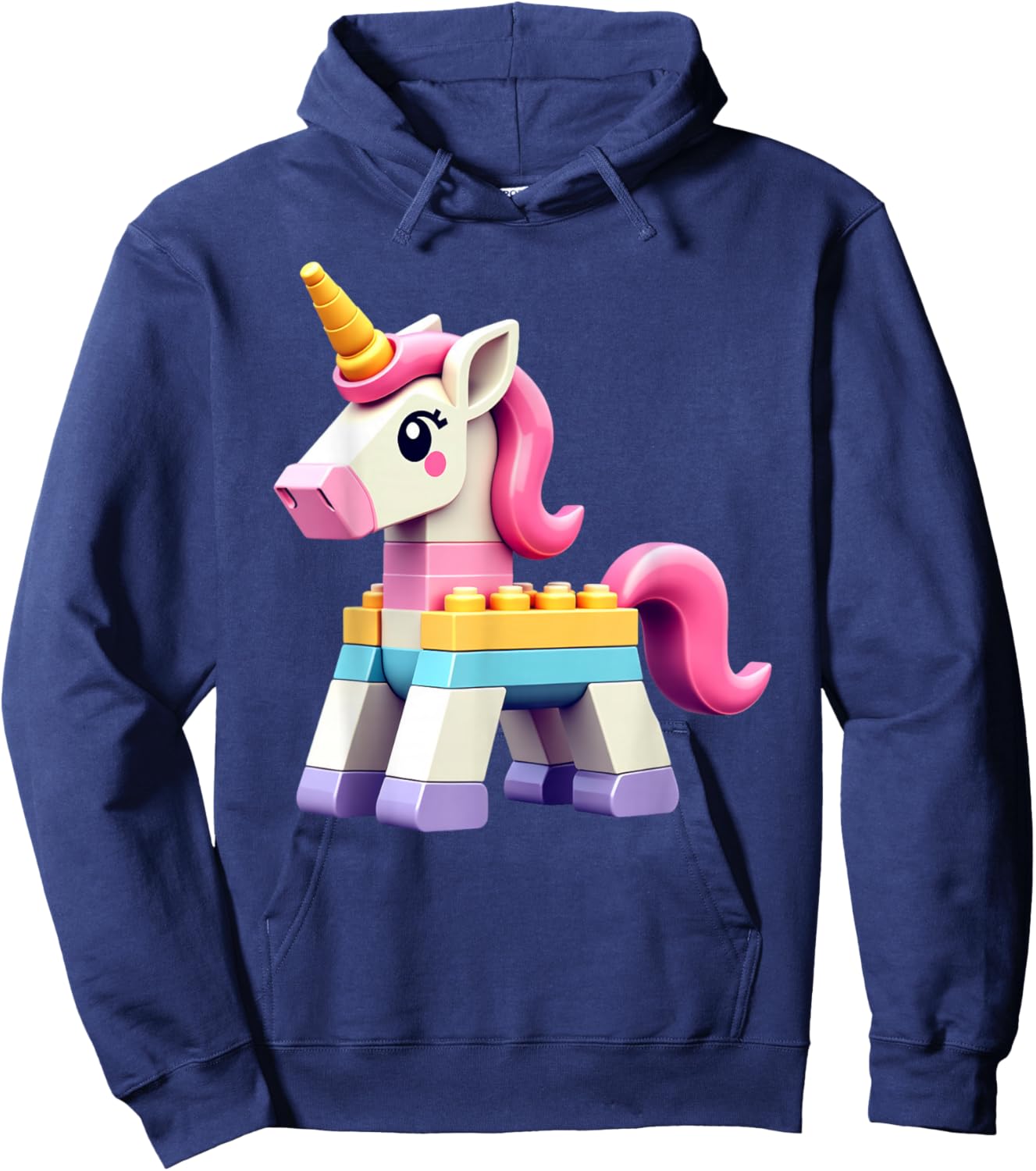 Master Builder Bricks Blocks Play Toys Unicorn Girls Kids Hoodie - Hoodie | Navy