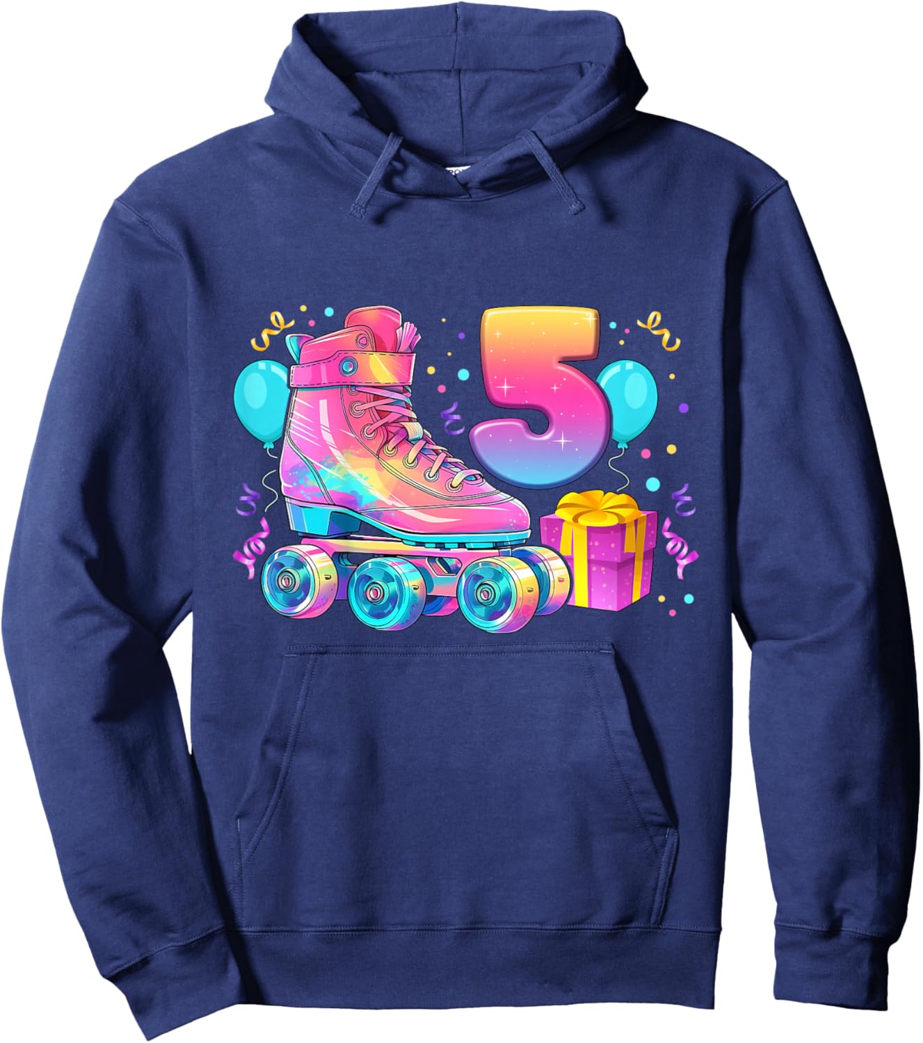 5th Birthday Girl 5 Years, Roller Skates, Number 5 Hoodie - Hoodie | Navy