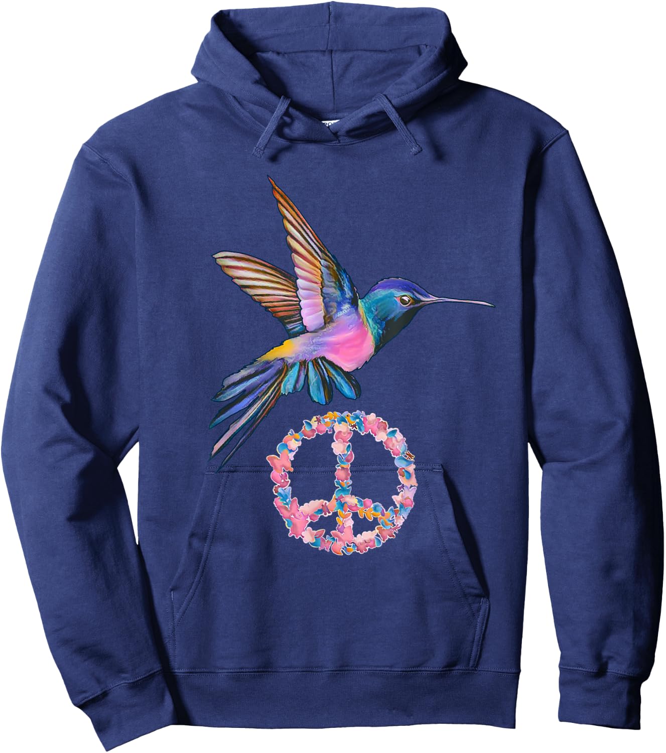 HUMMINGBIRD PEACE BIRD FLOWER POWER Hippie gift women Hoodie - Hoodie | Navy
