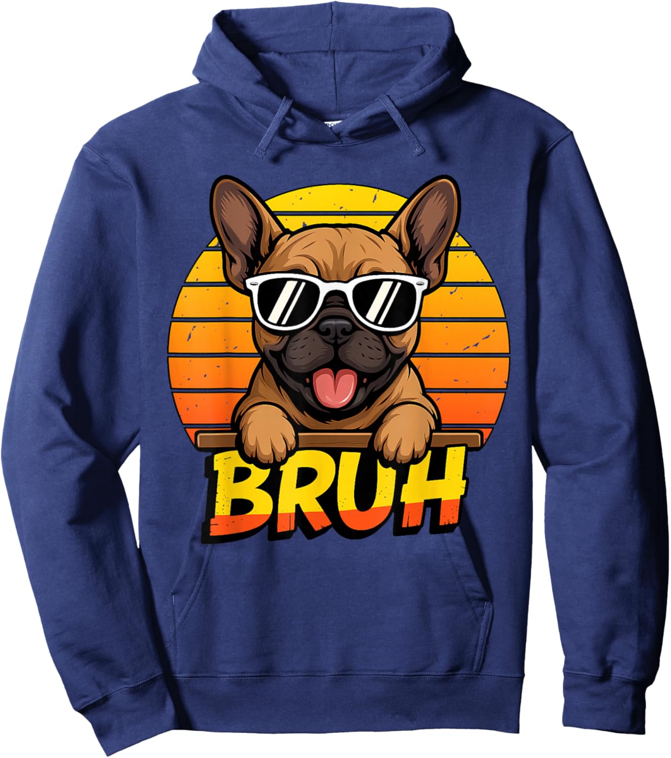 Cool French Bulldog Puppy Bruh Meme Funny Dog Lover Hoodie - Hoodie | Navy