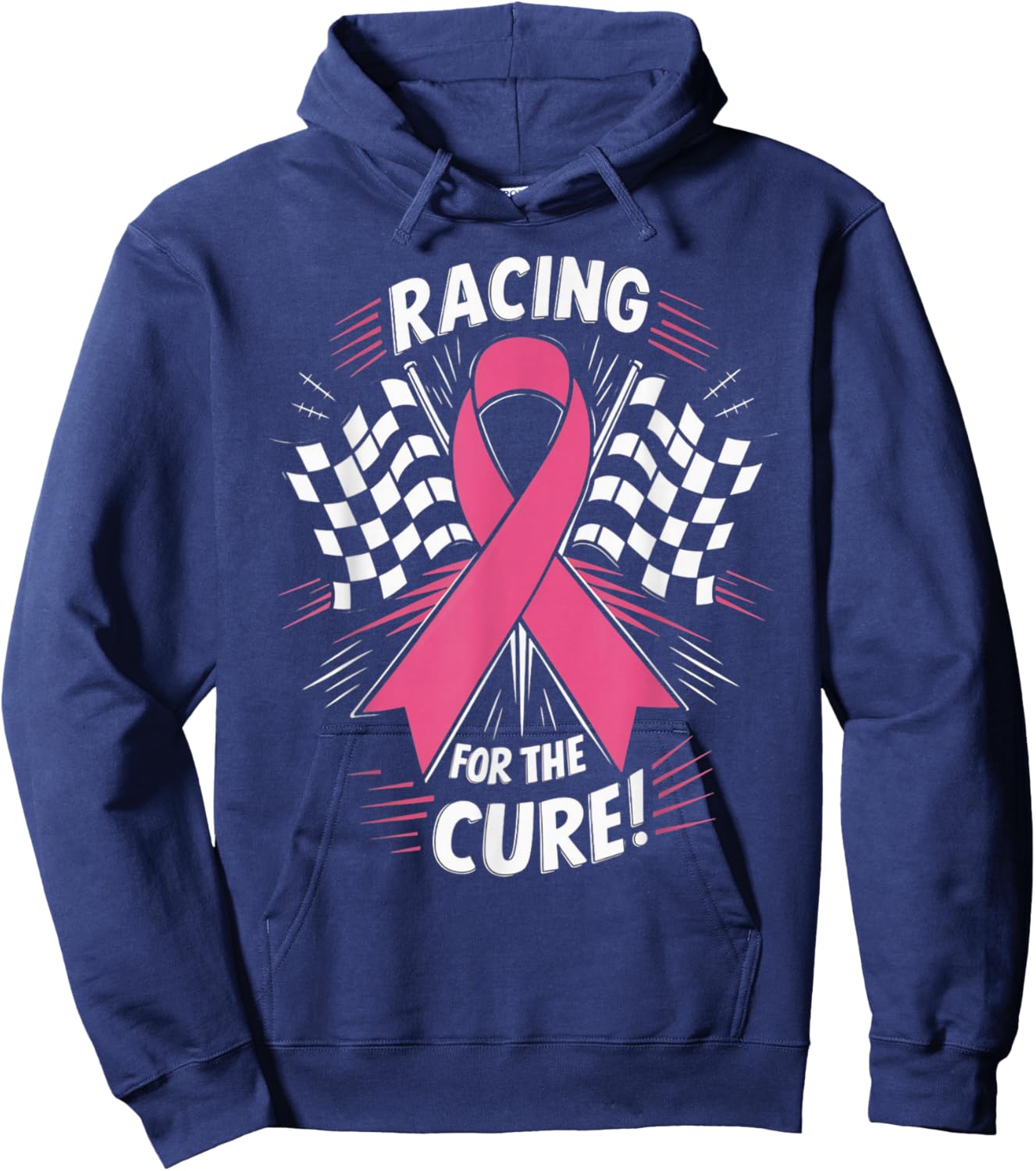 Pink Ribbon Breast Cancer Awareness Racing for the Cure Hoodie - Hoodie | Navy