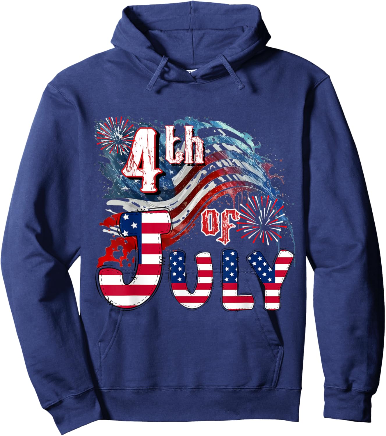 Fireworks Happy 4th Of July US Flag American 4th Of July Hoodie - Hoodie | Navy