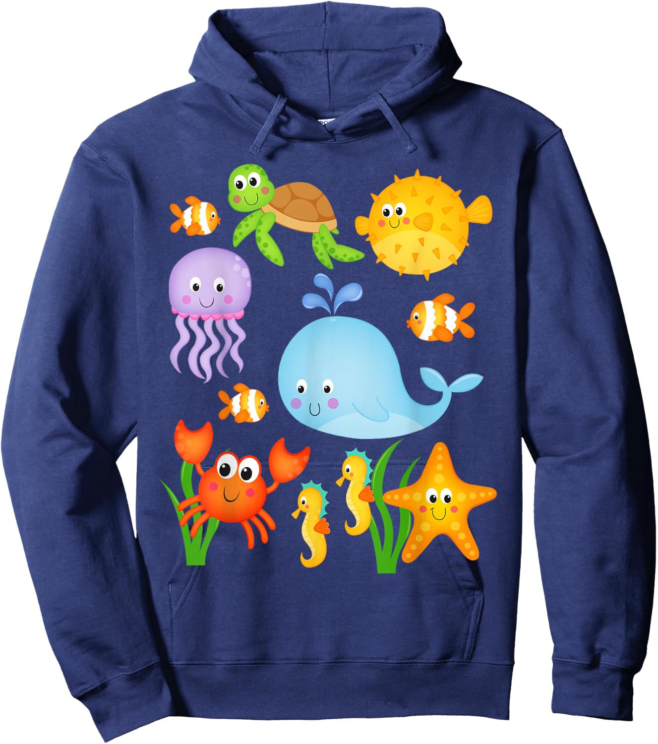 Sea Ocean Animals Whale Octopus Starfish Crab Kids Toddlers Hoodie - Hoodie | Navy