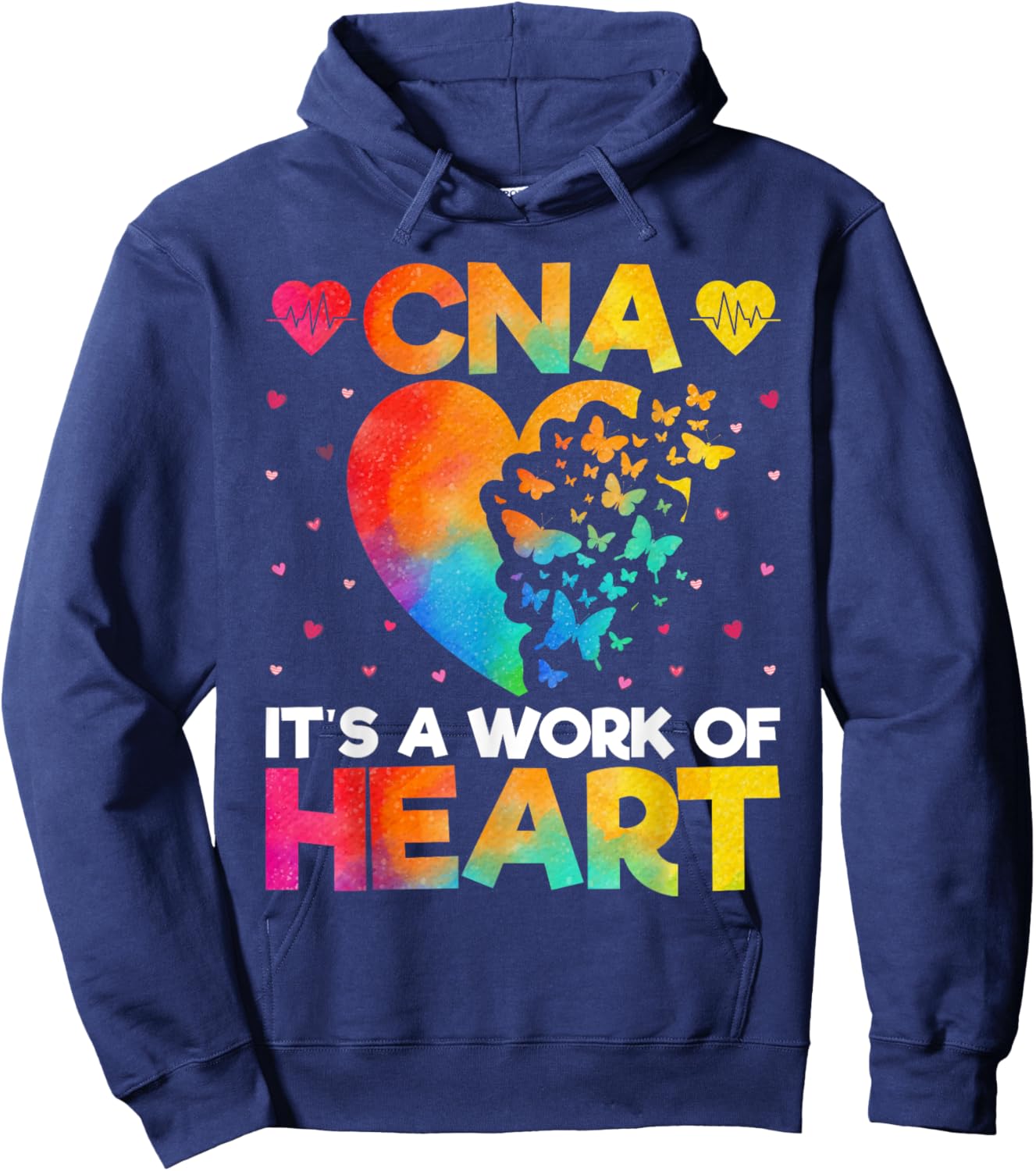 CNA It’s a Work of Heart - Love Heart Funny CNA Watercolor Hoodie - Hoodie | Navy