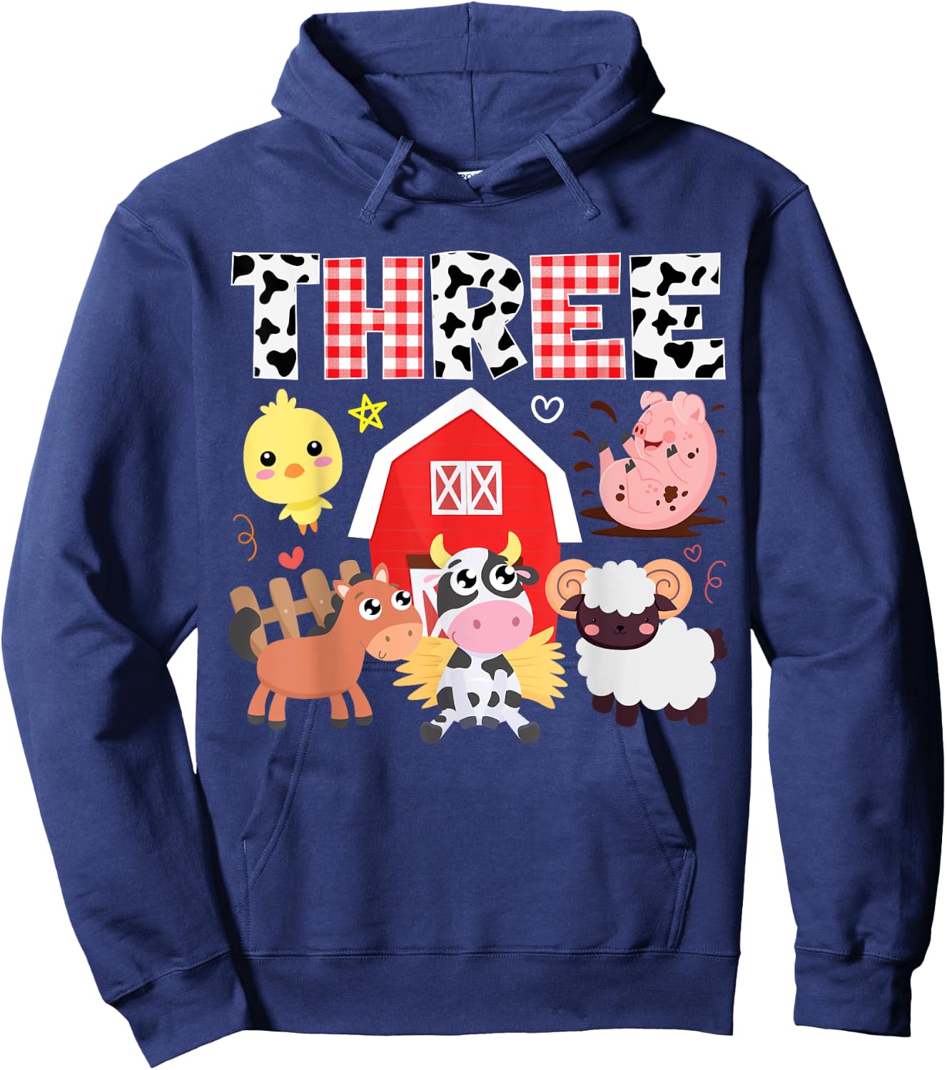 3rd Birthday Three Year Farm Theme Animals Birthday Party Hoodie - Hoodie | Navy