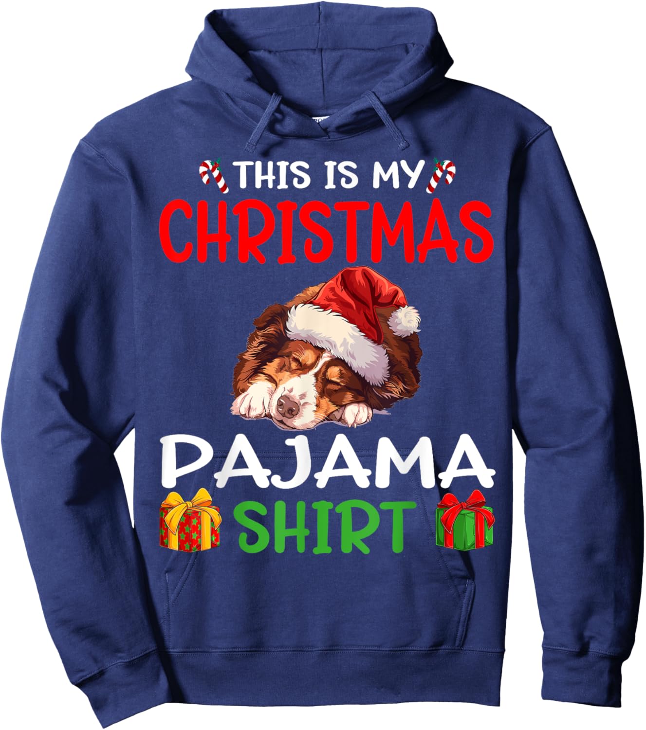 Cute Australian Shepherd Dog This is my Christmas Pajama Women Kids Hoodie - Hoodie | Navy