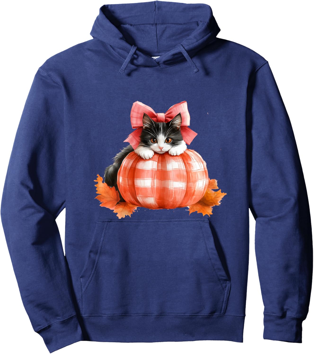 Cute Halloween Pumpkin Cat Pink Fall Plaid Thanksgiving Girl Hoodie - Hoodie | Navy