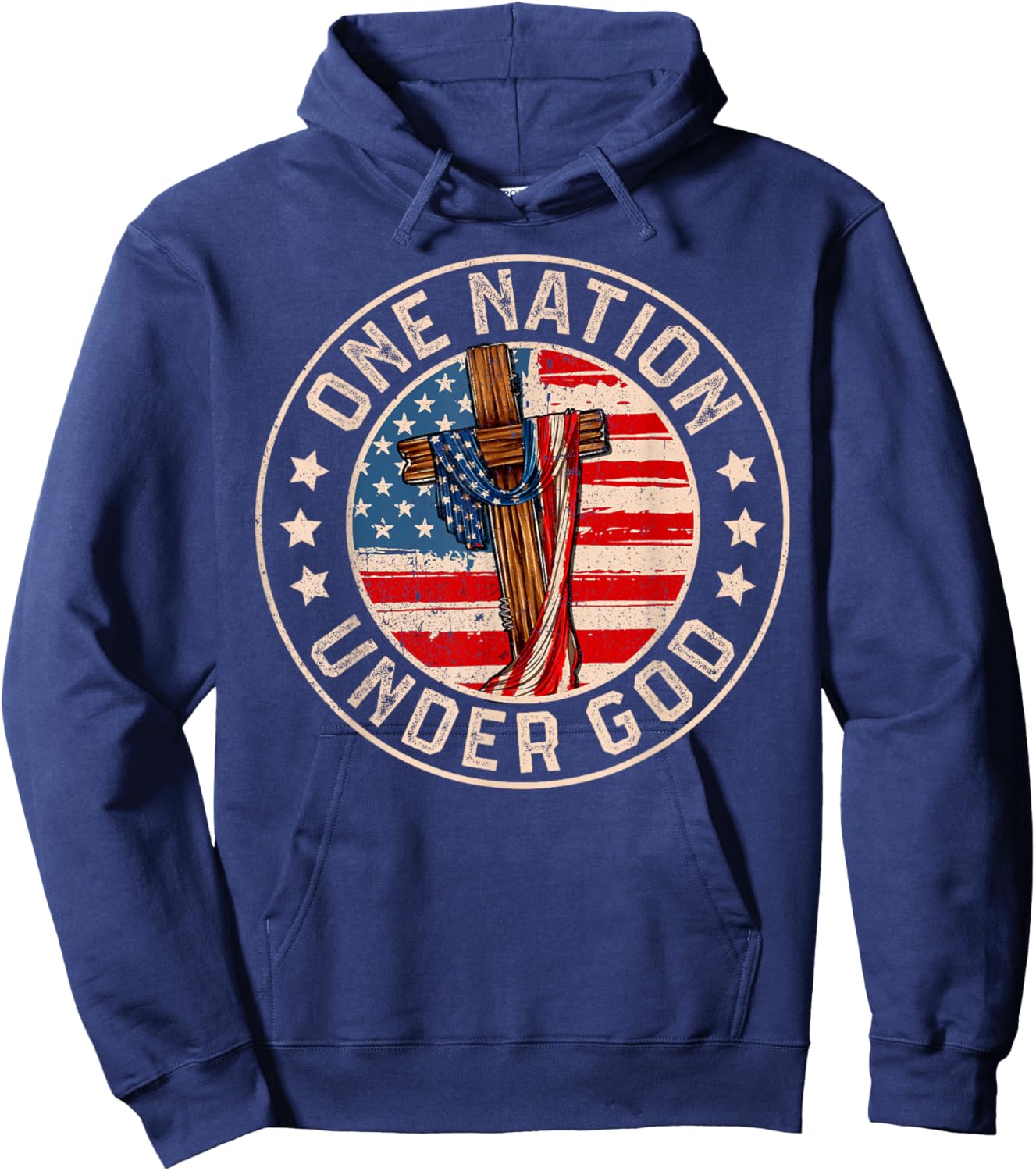 One Nation Under God American USA Flag Patriotic 4th July Hoodie - Hoodie | Navy