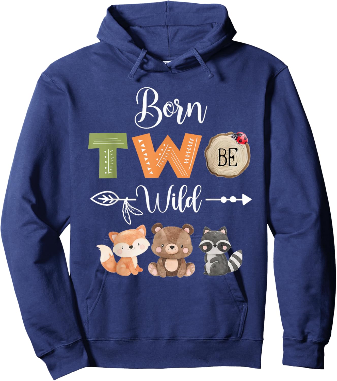 Born Two Be Wild Woodland Wild Child 2nd Birthday 2 Year Old Hoodie - Hoodie | Navy