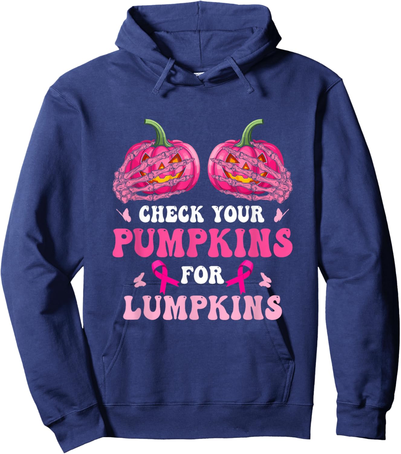 Check Your Pumpkins Breast Cancer Awareness Halloween Hoodie - Hoodie | Navy