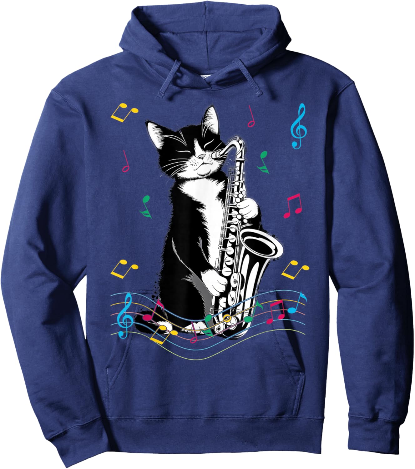 Cat Playing Saxophone Funny Cat Jazz Sax Music Saxophonist Hoodie - Hoodie | Navy