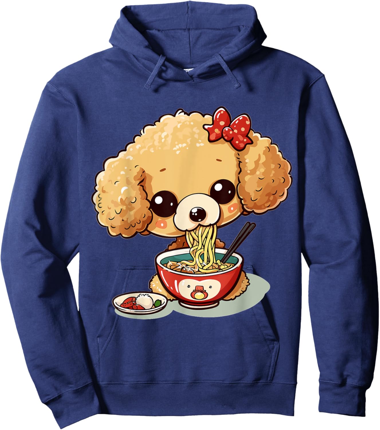 Toy Poodle eating Ramen Noodle Soup Anime Kawaii Graphic Hoodie - Hoodie | Navy