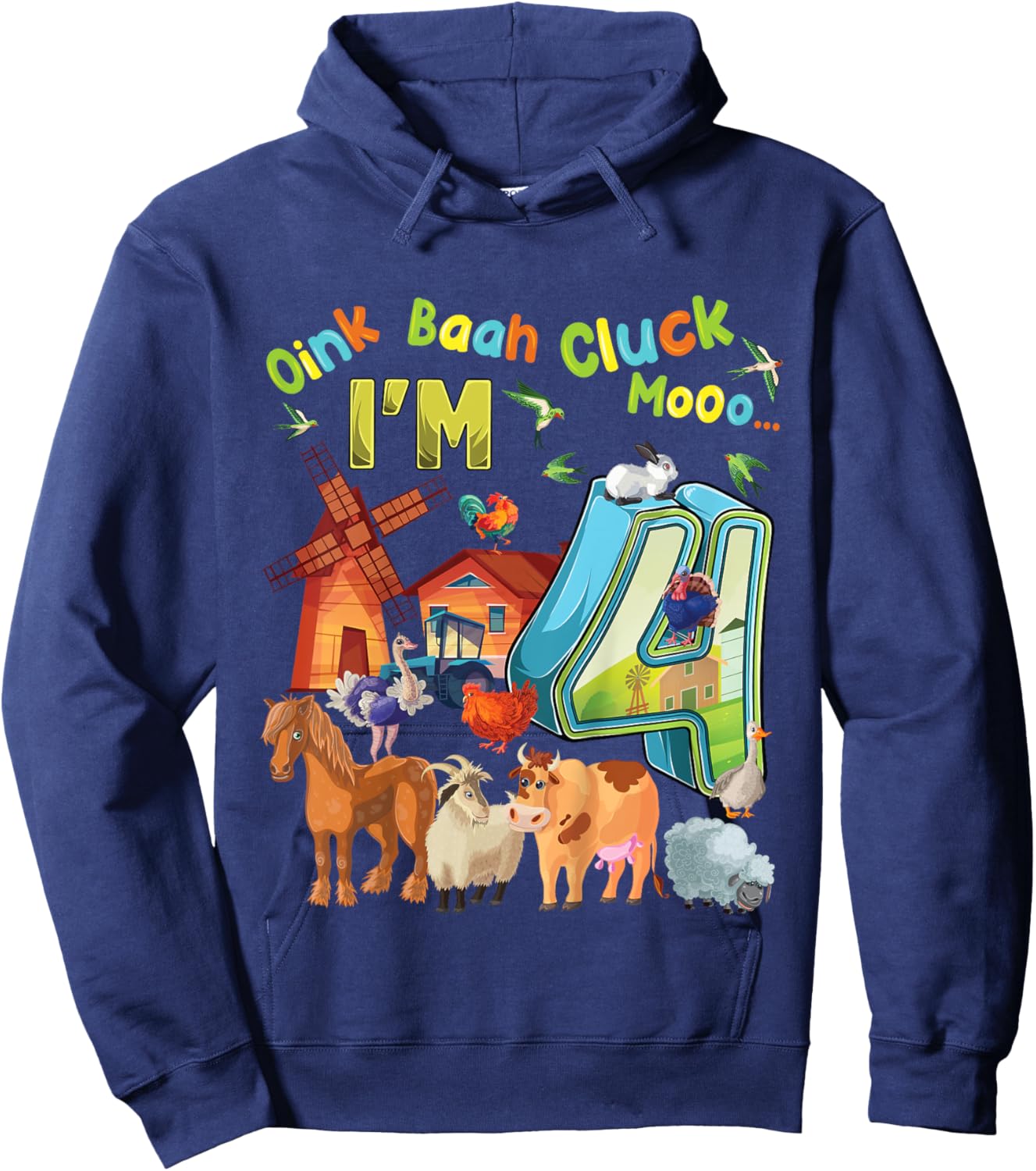 Barnyard 4th Birthday Farm Animals 4 Years Old Farming Hoodie - Hoodie | Navy
