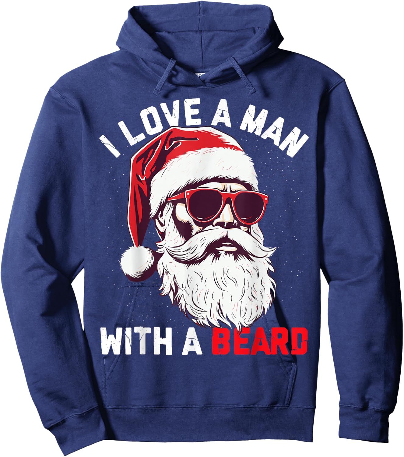 Vintage Christmas I Love A Man With a Beard Funny Santa Xmas Hoodie - Hoodie | Navy