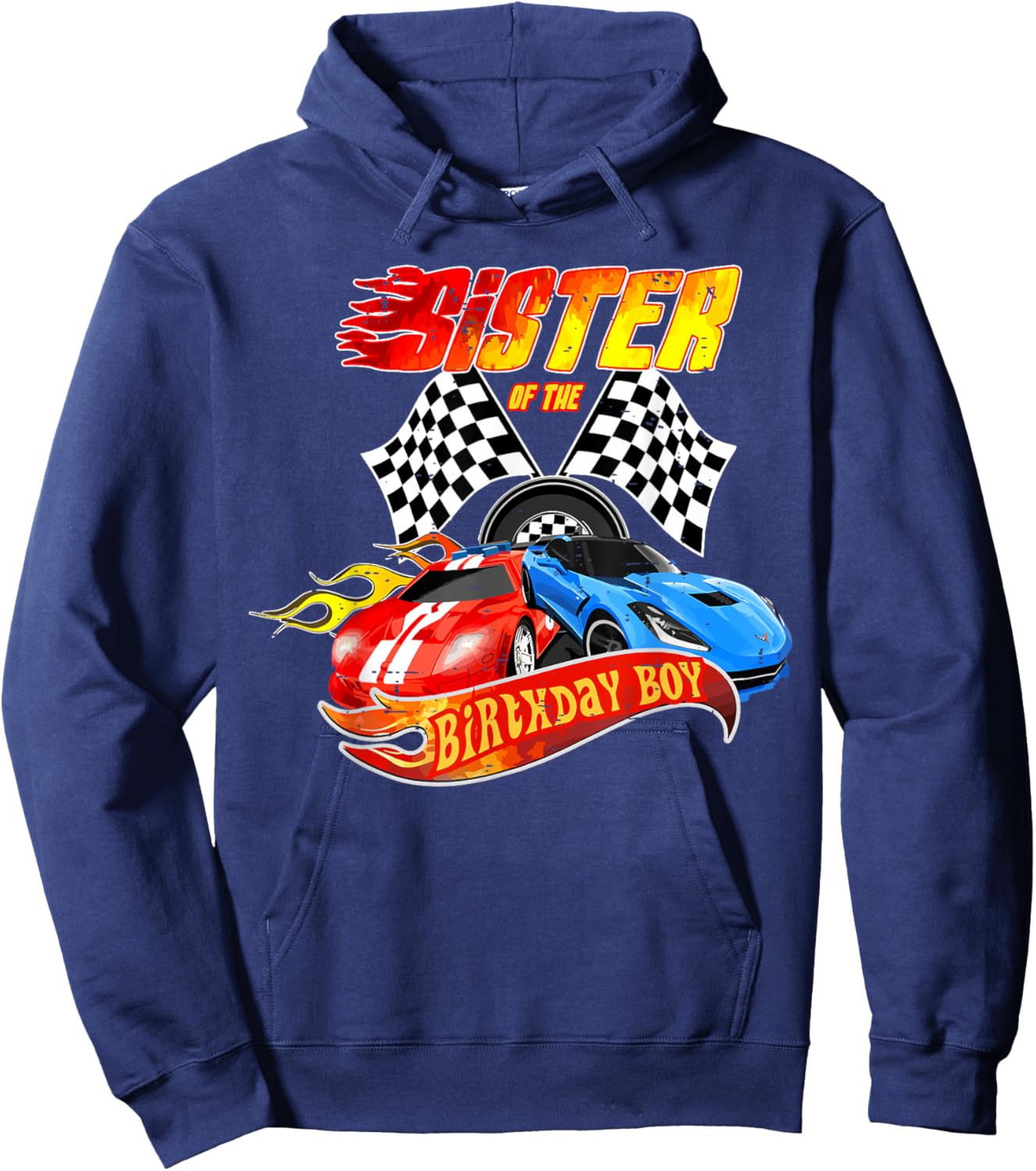 Sister Of The Birthday Boy Race Car Birthday Party Racing Hoodie - Hoodie | Navy
