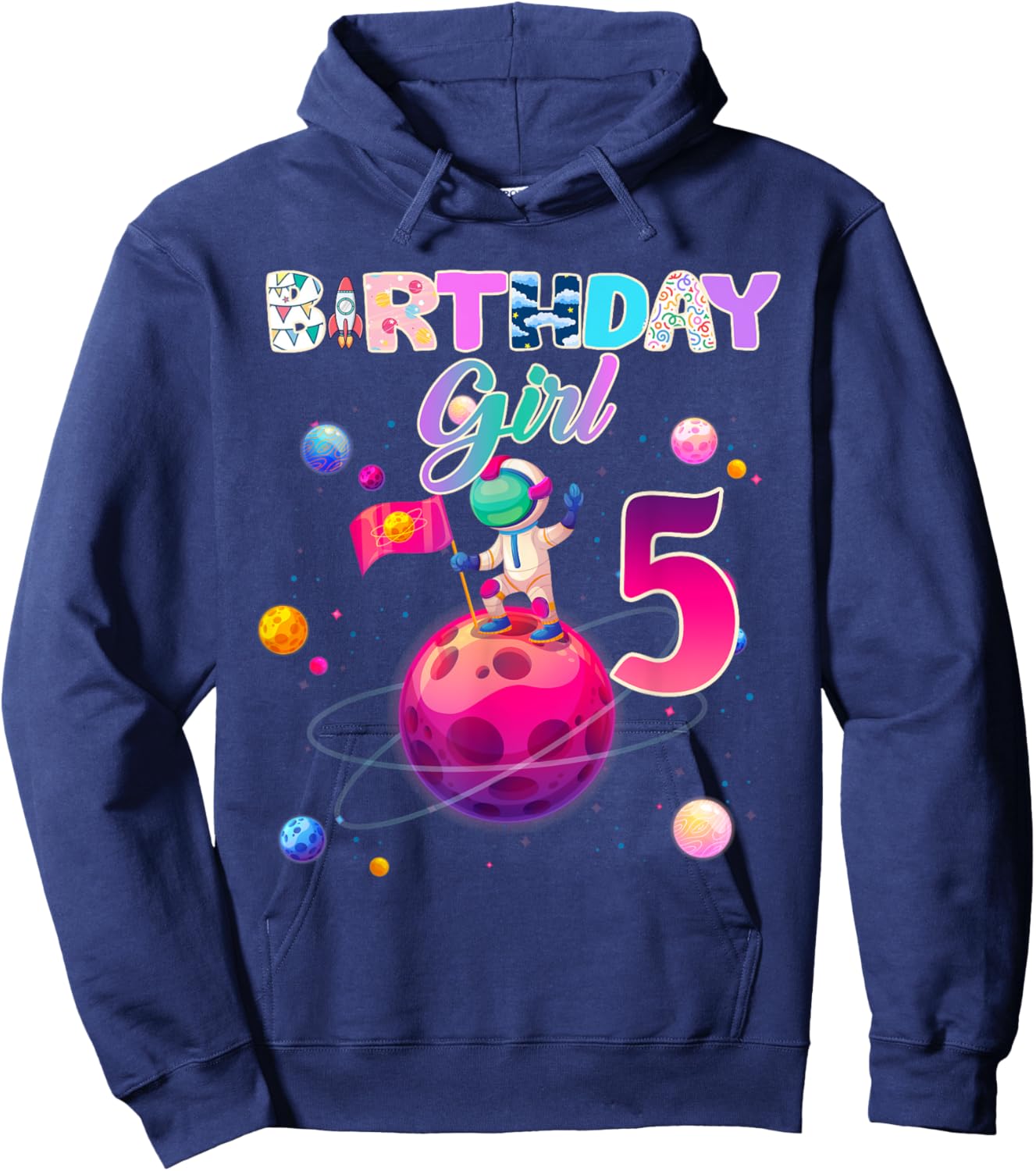 5th Birthday 5 Years Old Astronaut Space Galaxy Girl Hoodie - Hoodie | Navy