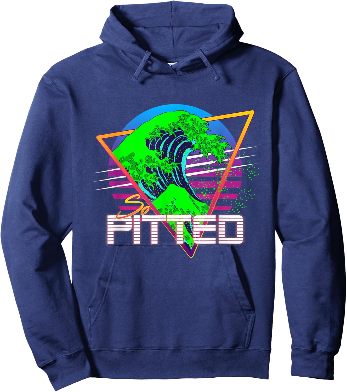 So Pitted Kanagawa Great Wave Retrowave Outrun Surfing Hoodie - Hoodie | Navy