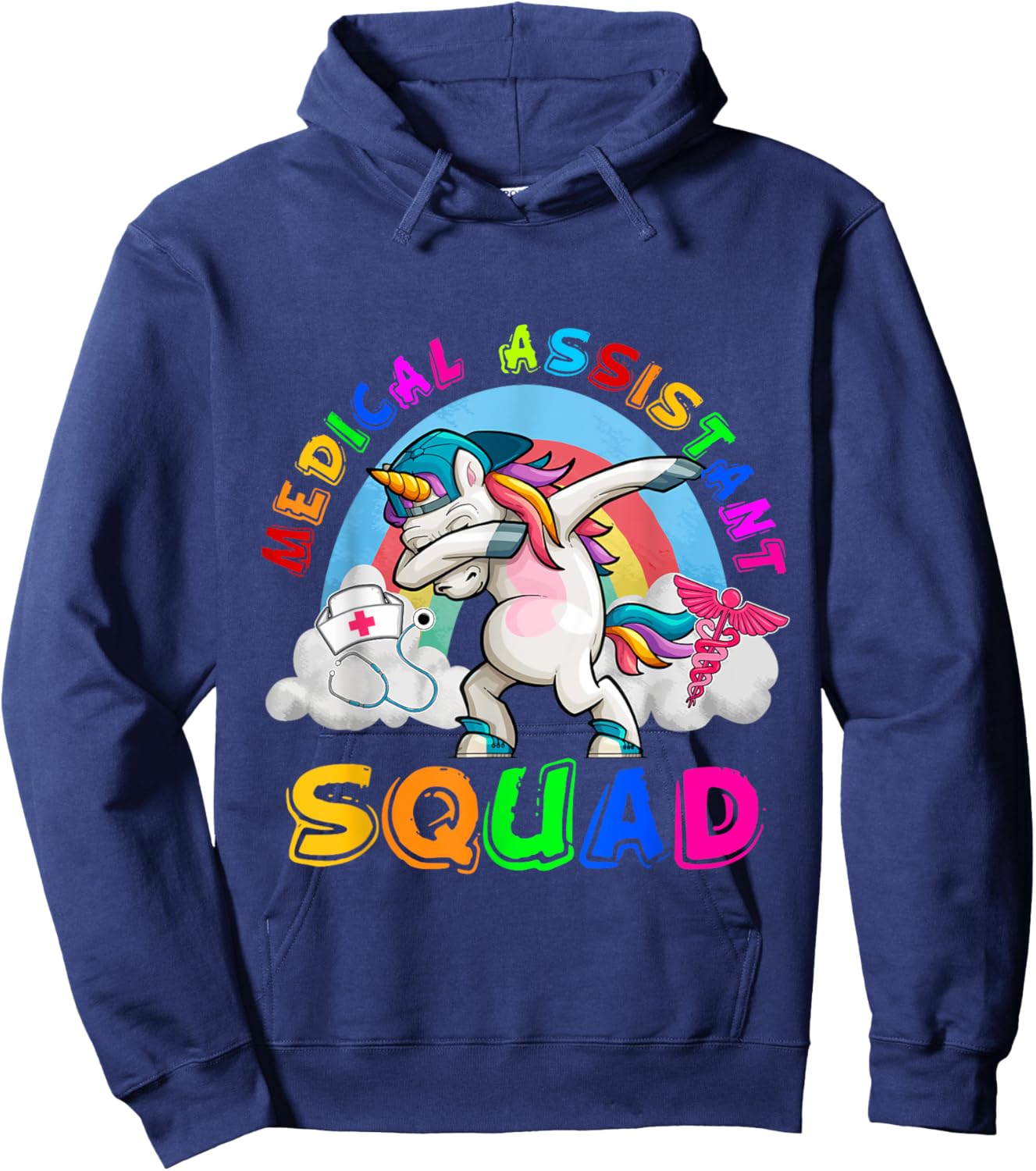 Medical Assistant Squad Dabbing Unicorn Rainbow Funny Family Hoodie - Hoodie | Navy